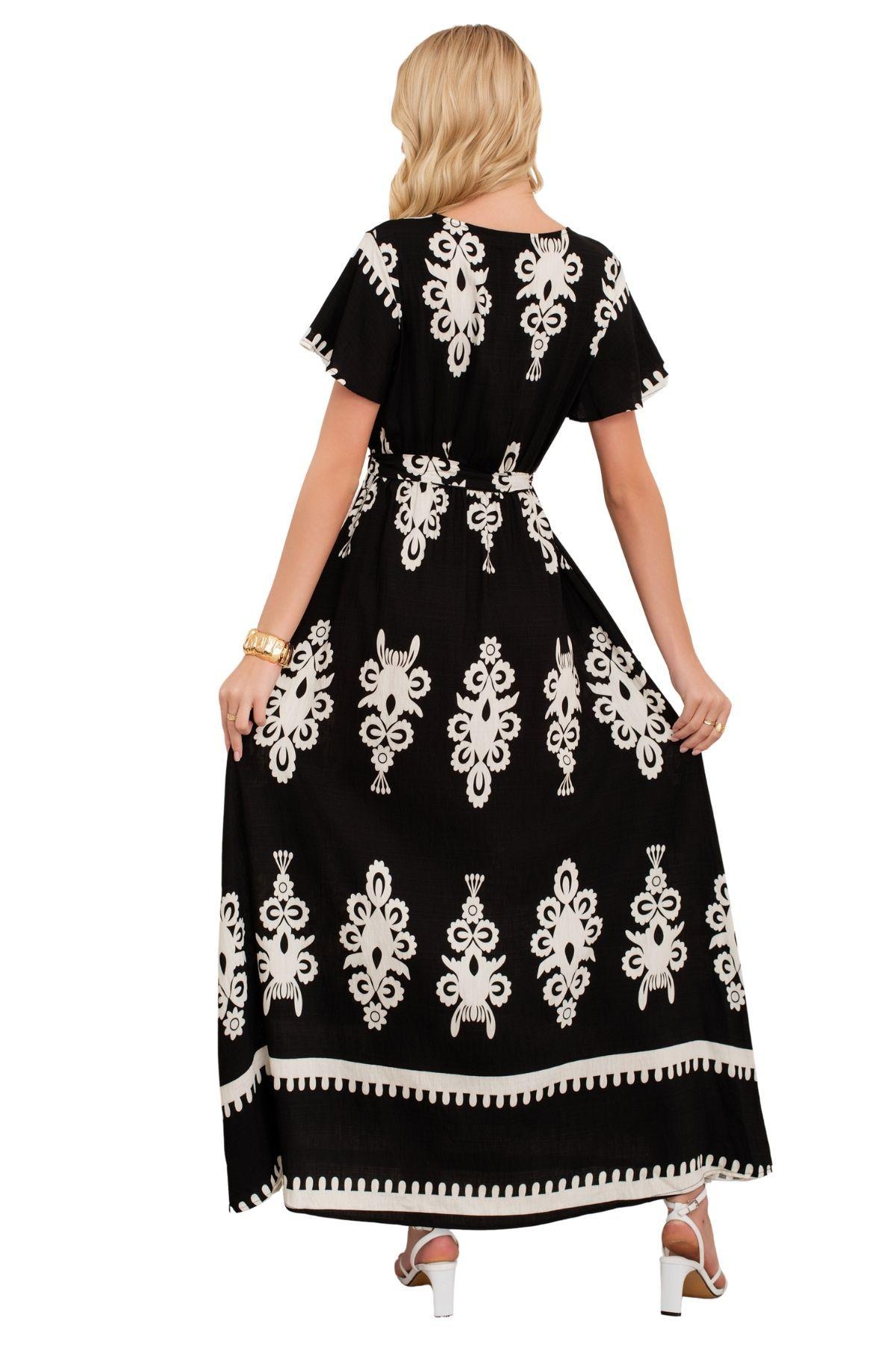 Maxi Vestido Largo Primavera Mujer. Abertura, Cuello V Crepe 3383-2