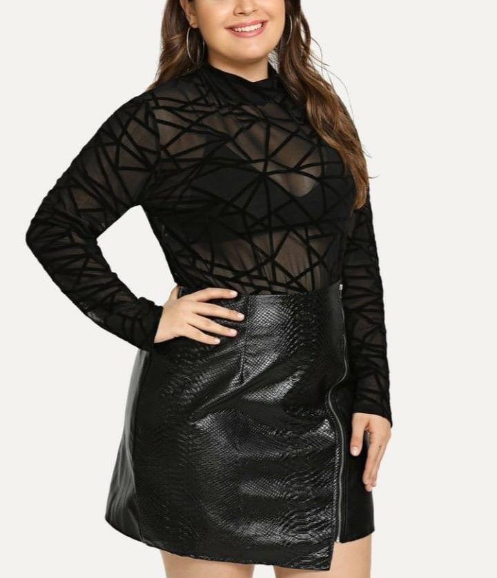 Body Baby Doll Negro Sexy Terciopelo Geométrico Gloriahoon-6