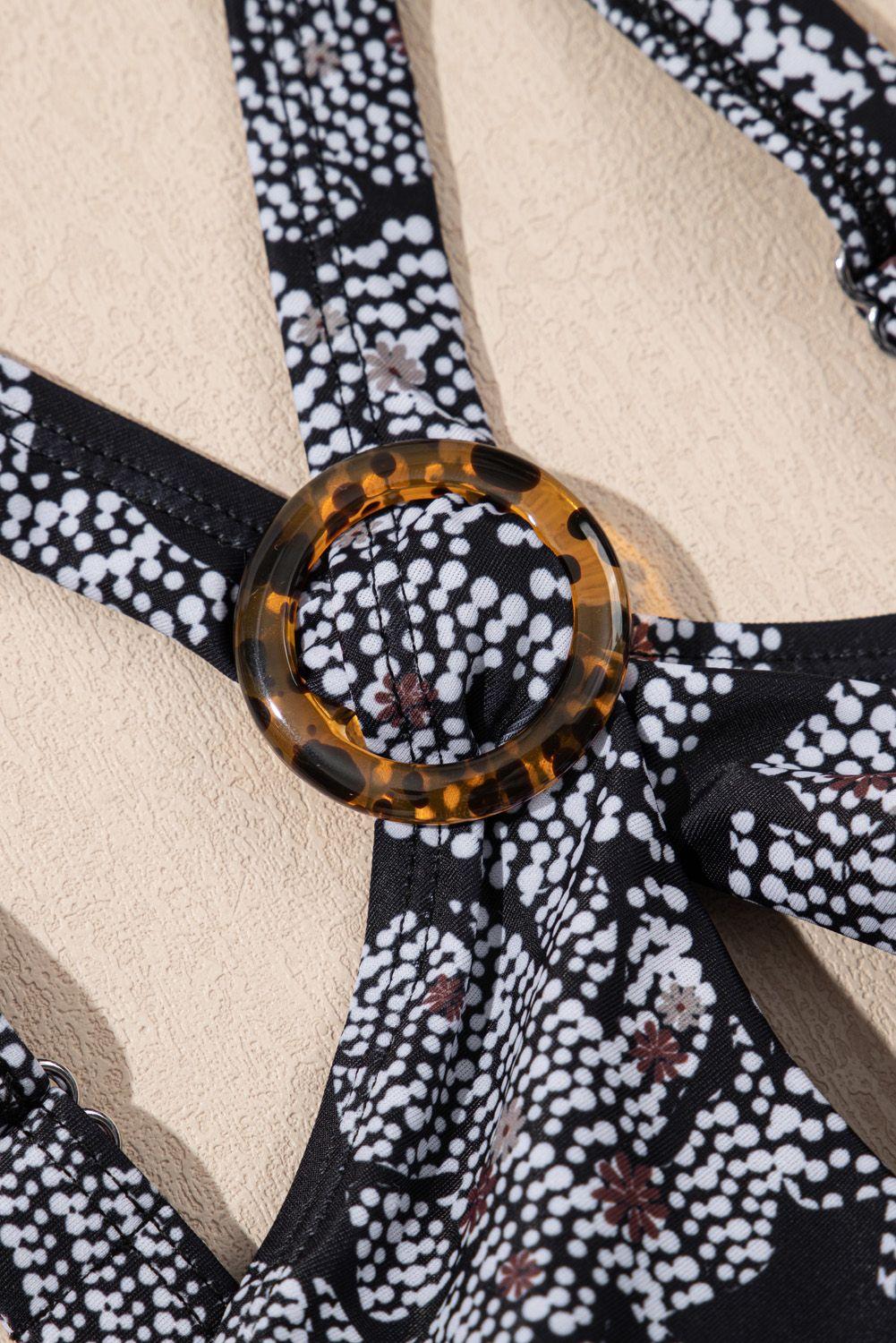 Tankini sexy falda, cruzado, estampado negro Gloriahoon-3