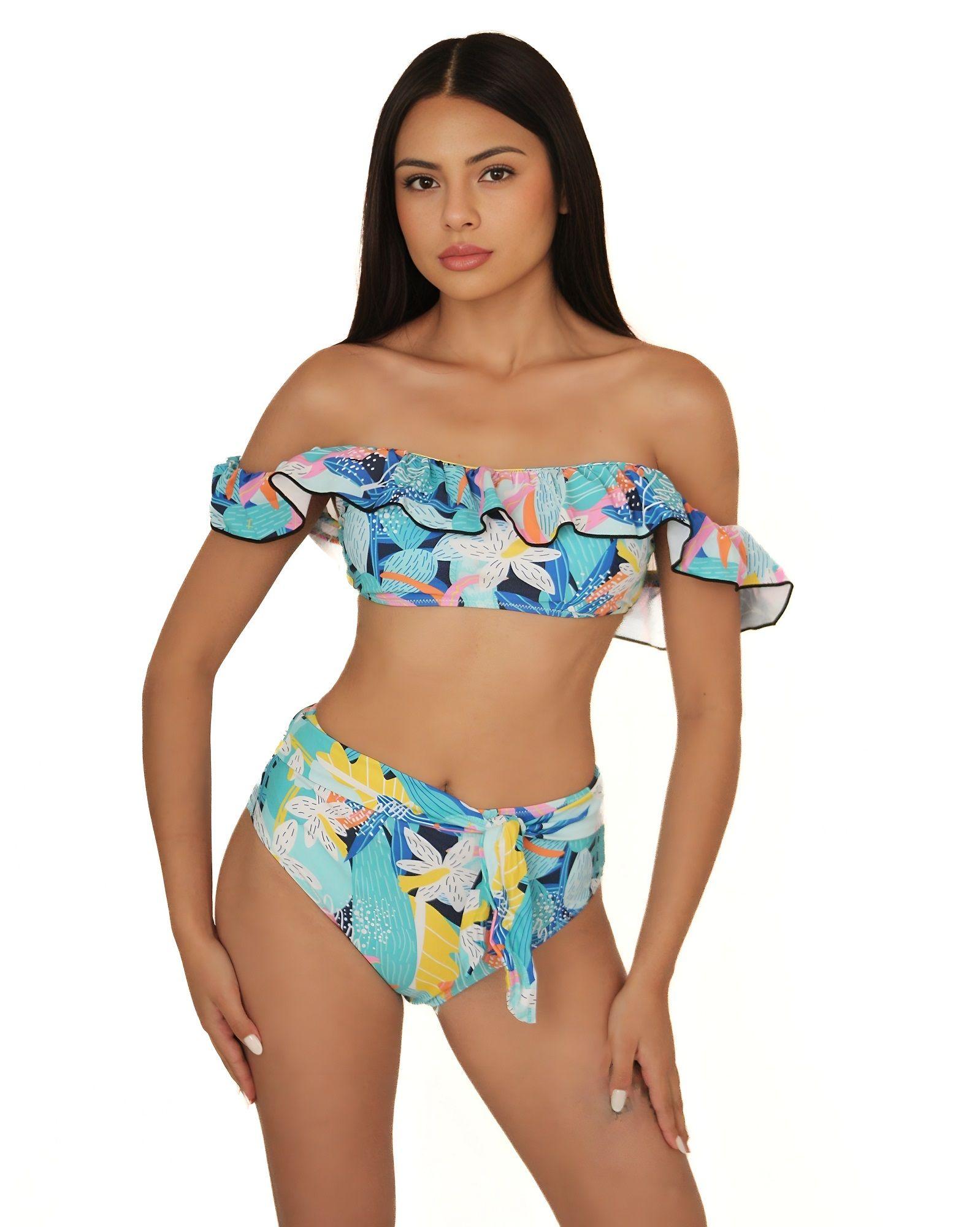 Bikini Sexy Cintura Alta vuelos y lazo Gloriahoon-6