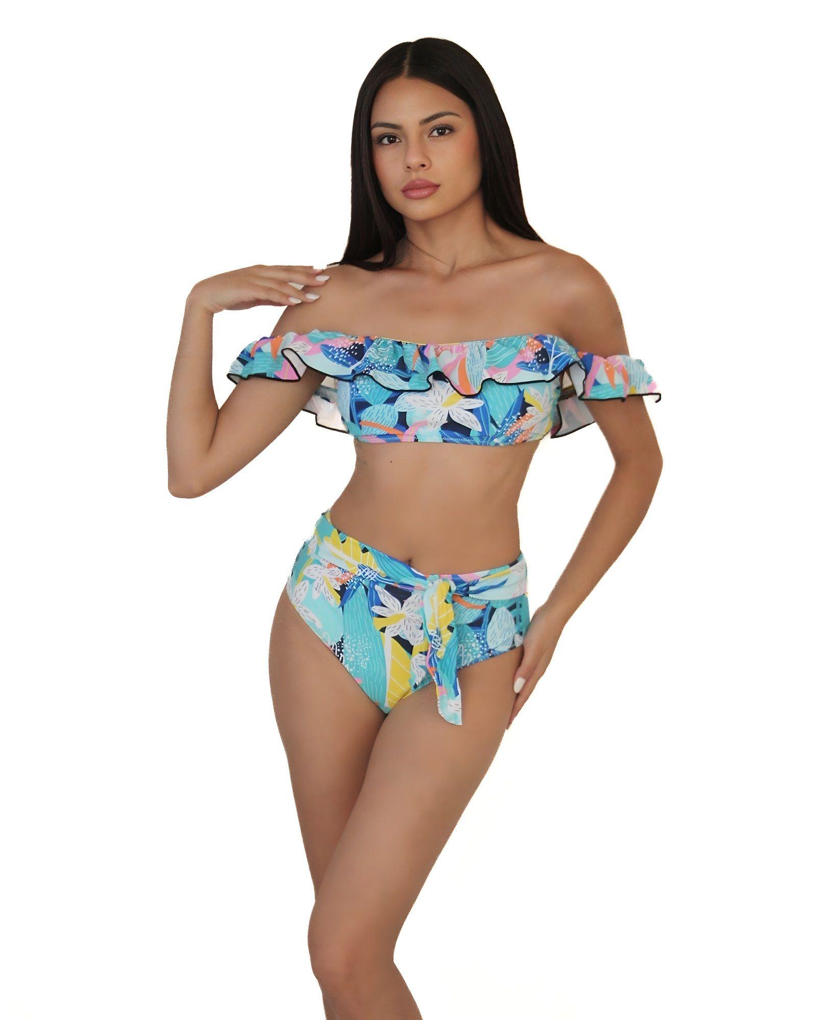 Bikini Sexy Cintura Alta vuelos y lazo Gloriahoon-8