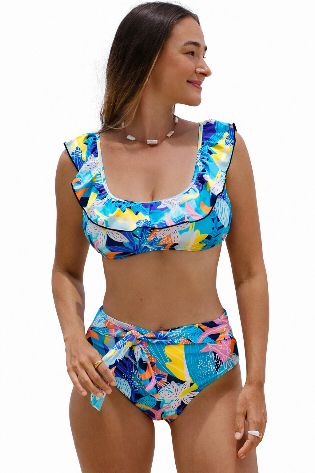 Bikini Sexy Cintura Alta vuelos y lazo Gloriahoon-0