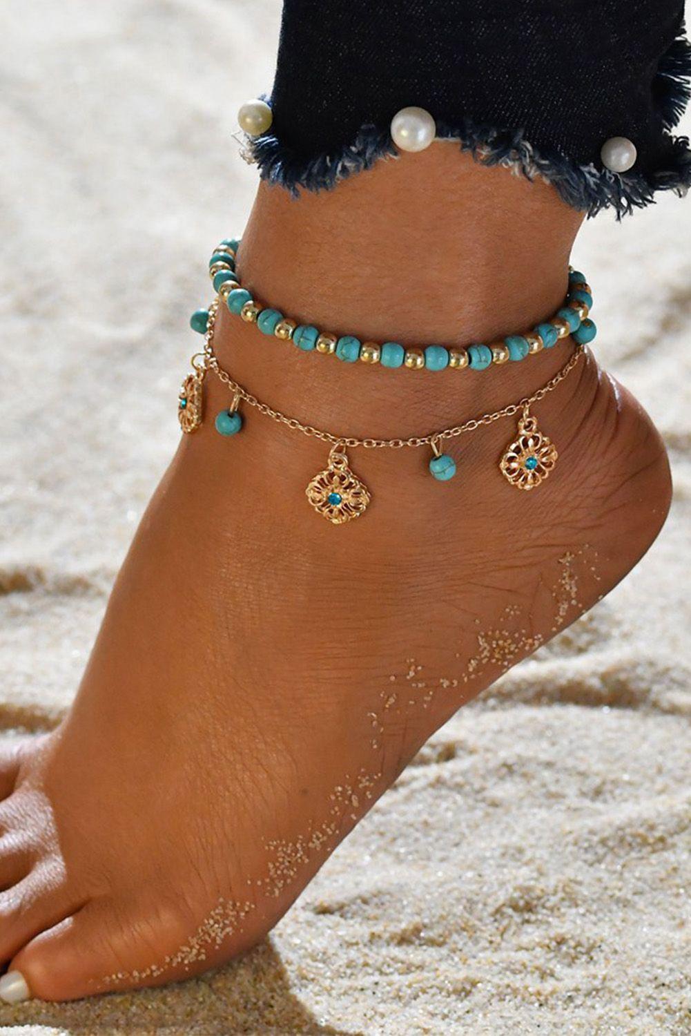 Tobilleras Conjunto Turquesa Chic Boho Gloriahoon-2