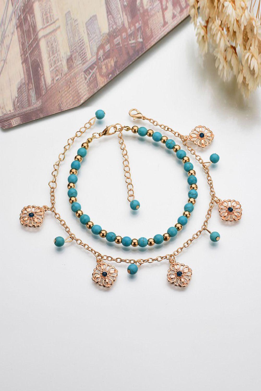 Tobilleras Conjunto Turquesa Chic Boho Gloriahoon-3