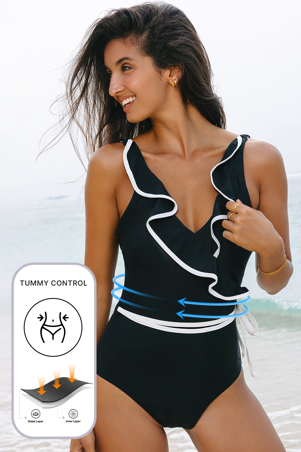 Traje de baño sexy vuelos y escote cruzado Gloriahoon-4