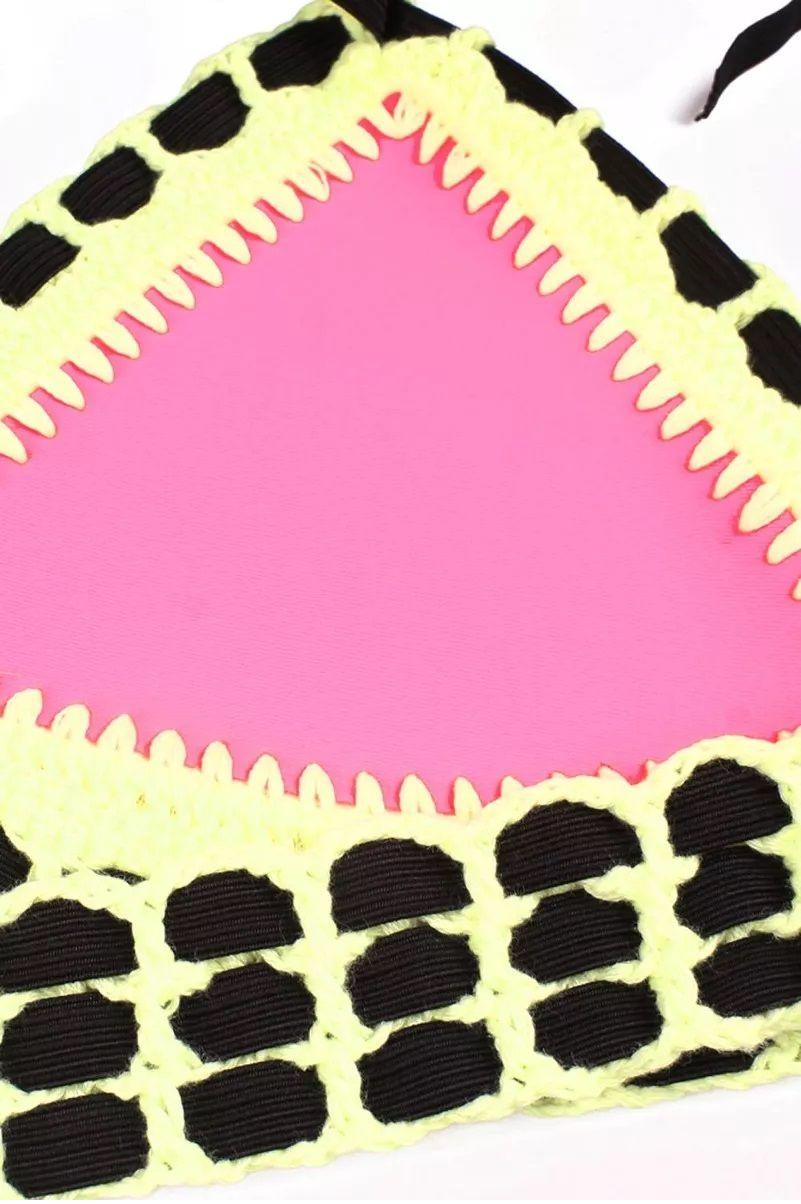 Bikini Sexy Neopreno Rosado Detalles Crochet Gloriahoon-1