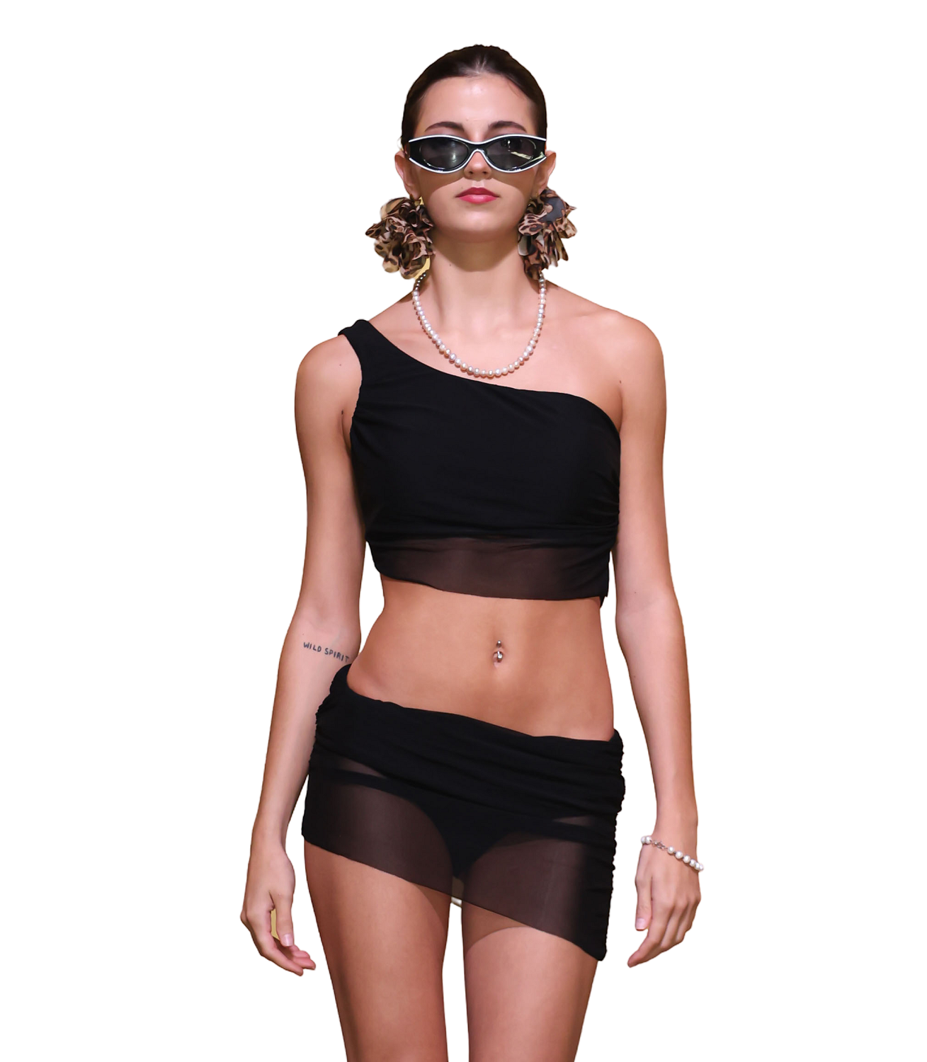 Bikini de un solo hombro y falda de malla Gloriahoon-4