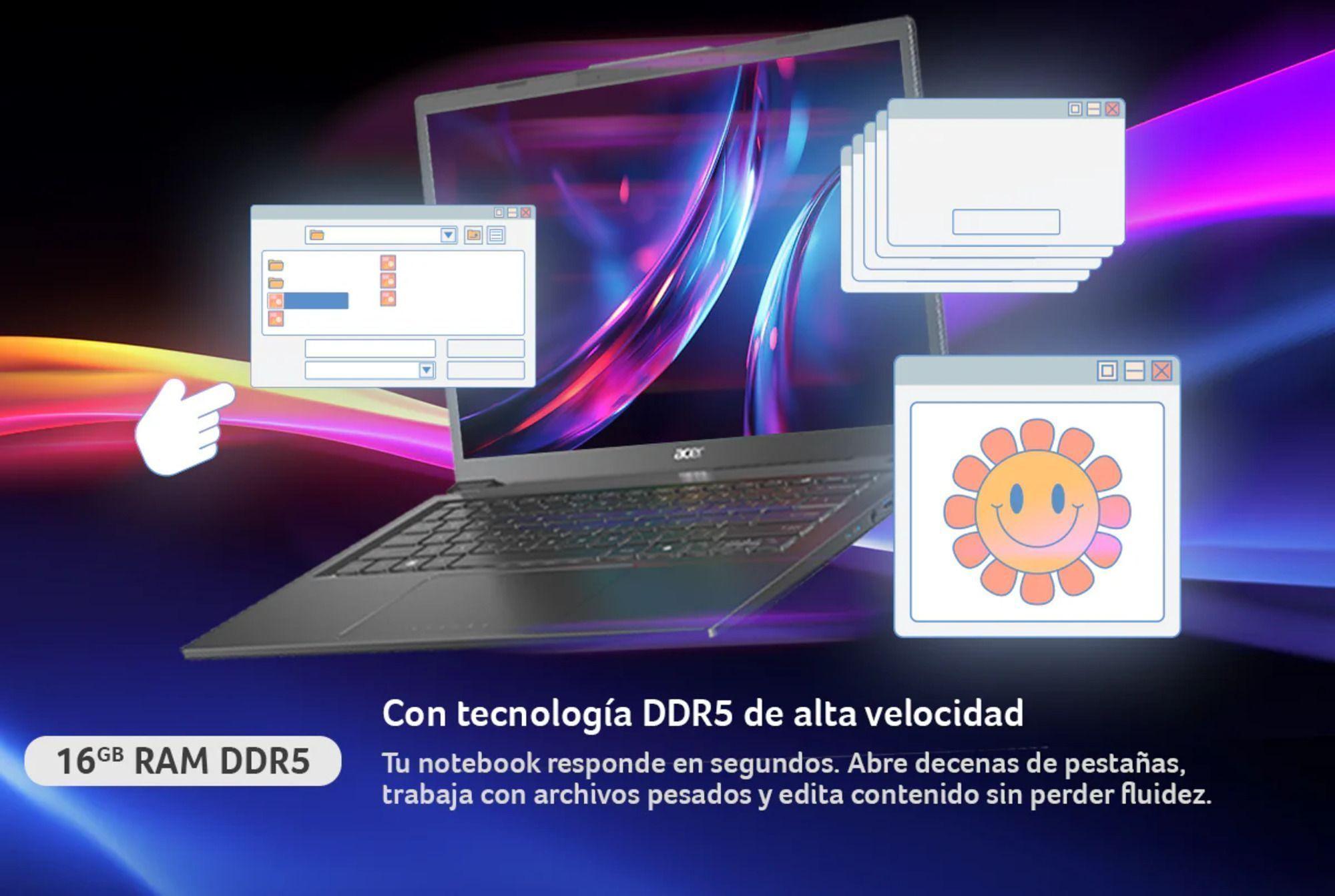 Notebook Acer Copilot+ PC Touch A14-52MT-59PE Intel Ultra 5 40 TOPS IA 16GB RAM 512GB SSD 14" WUXGA-3