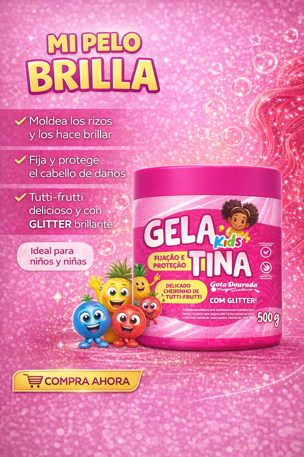 Gelatina Capilar Kids Tutti-frutti Gota Dourada 500g-2