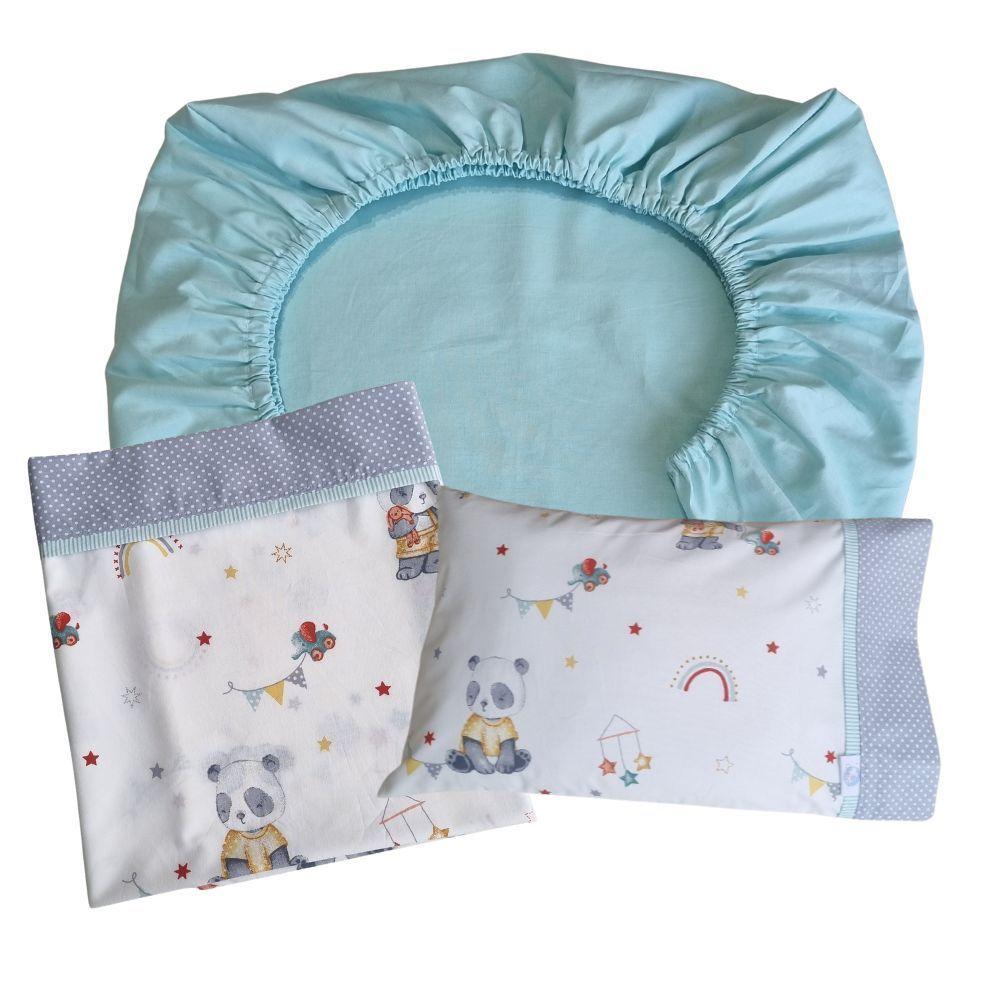 Set Para Colecho Bebé 3 Piezas Tiernos Ositos Panda Verde-1