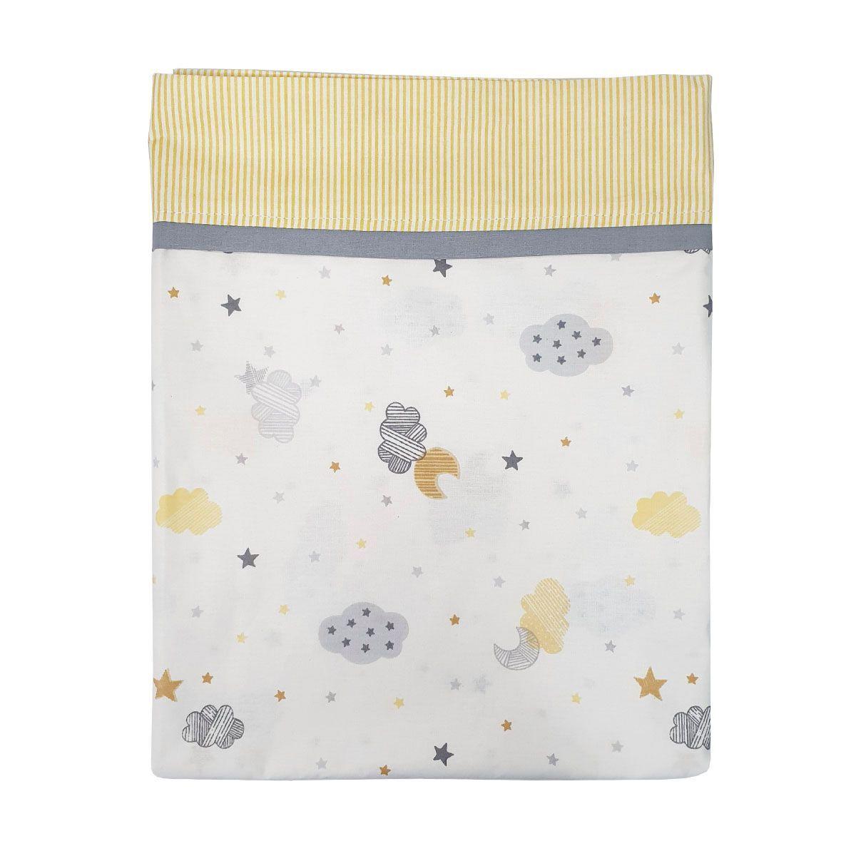 Set de Sábanas para Colecho 3 Piezas Diseño Nubes y Lunas Amarillo-3