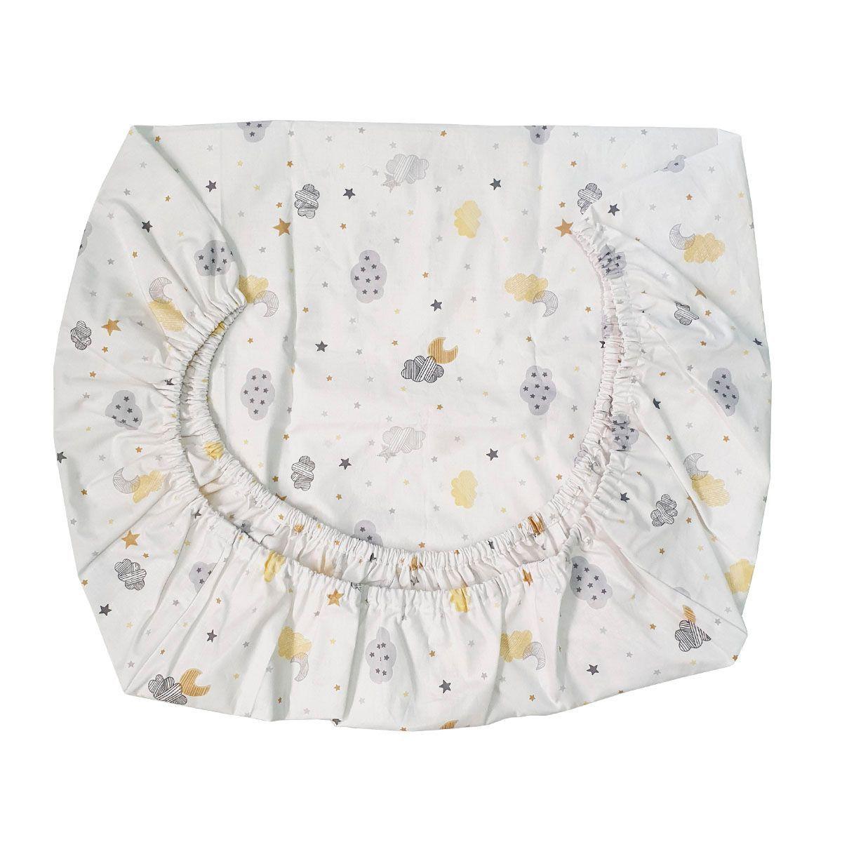Set de Sábanas para Colecho 3 Piezas Diseño Nubes y Lunas Amarillo-4