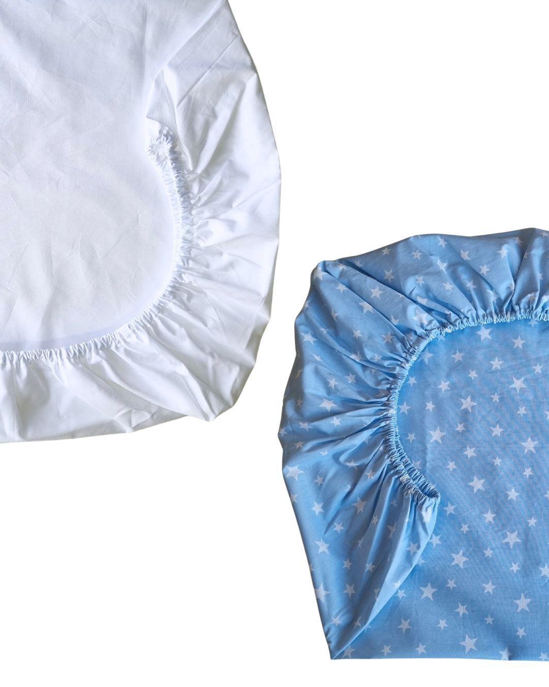 Set de 2 Sábanas Bajeras para colecho Mini Estrellas Blancas Fondo AZUL-2