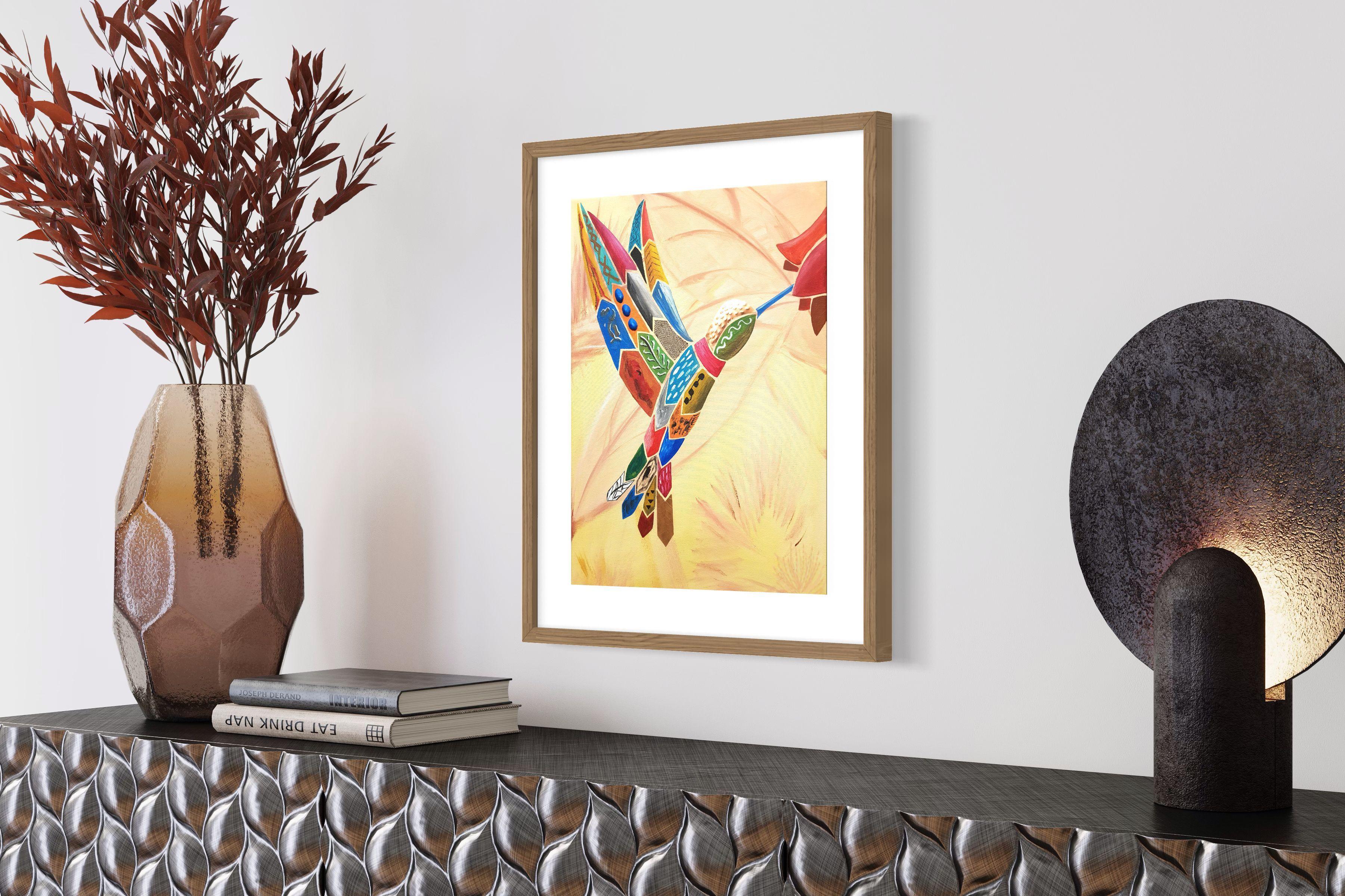 Cuadro: El colibrí y el copihue / 50 x 70 con paspartú-2