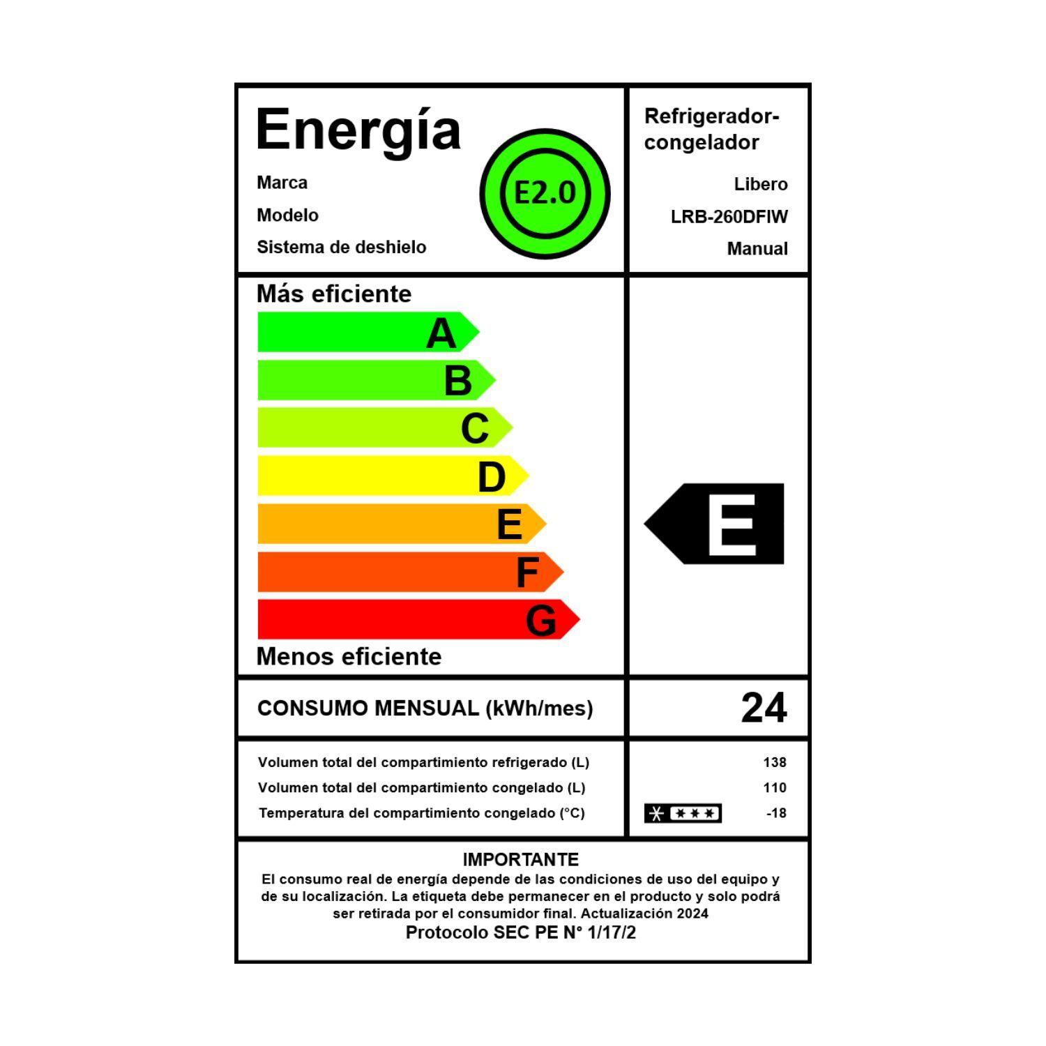 REFRIGERADOR BOTTOM FREEZER FRIO DIRECTO 240 LTS LRB-260DFIW-3