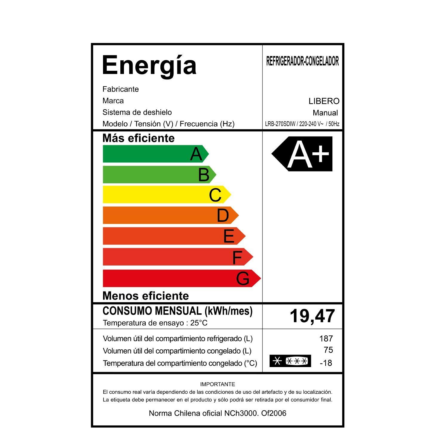 REFRIGERADOR BOTTOM FREEZER FRIO DIRECTO 262 LTS LRB-270SDIW-8