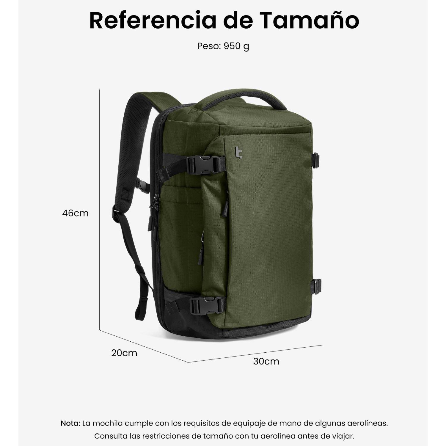 Tomtoc Mochila de Viaje Navigator-T66 Liteway para Notebook 16" 28L Verde-8