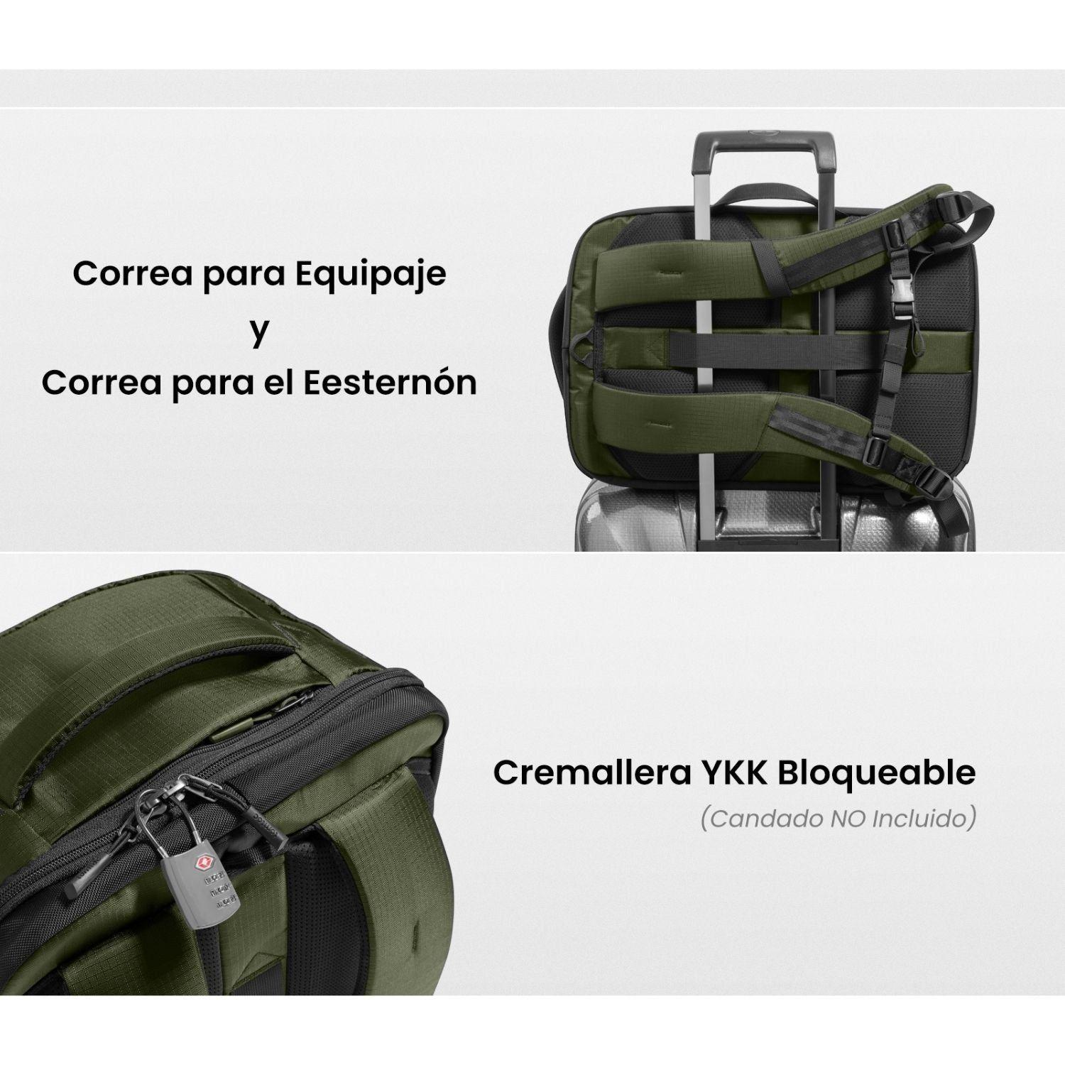 Tomtoc Mochila de Viaje Navigator-T66 Liteway para Notebook 16" 28L Verde-9
