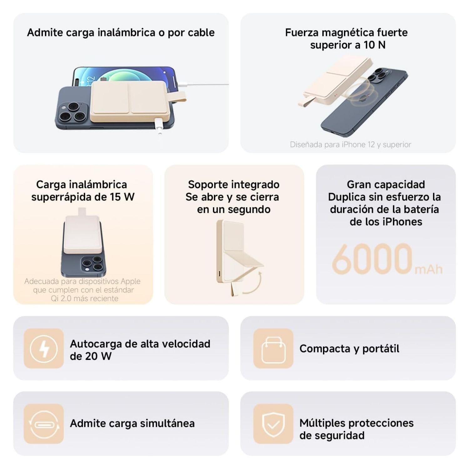 Xiaomi Power Bank Magnético 2 6000 mAh Batería Portátil 15W Blanco-2