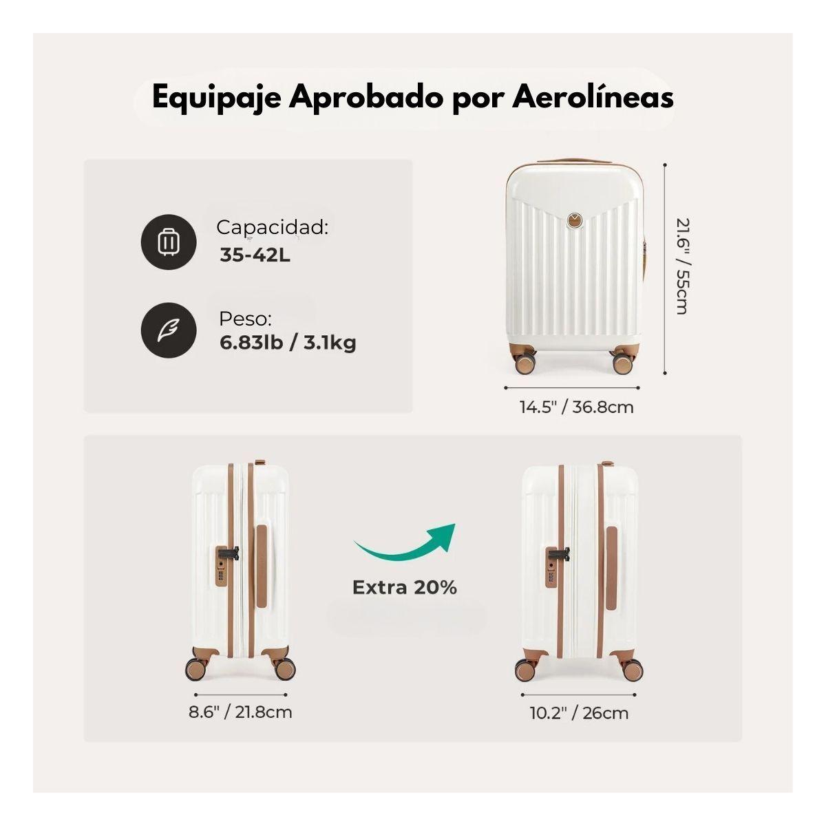 Bagsmart Maleta de Mano Odyssey Expandible 35L - 42L - Beige Crema-3