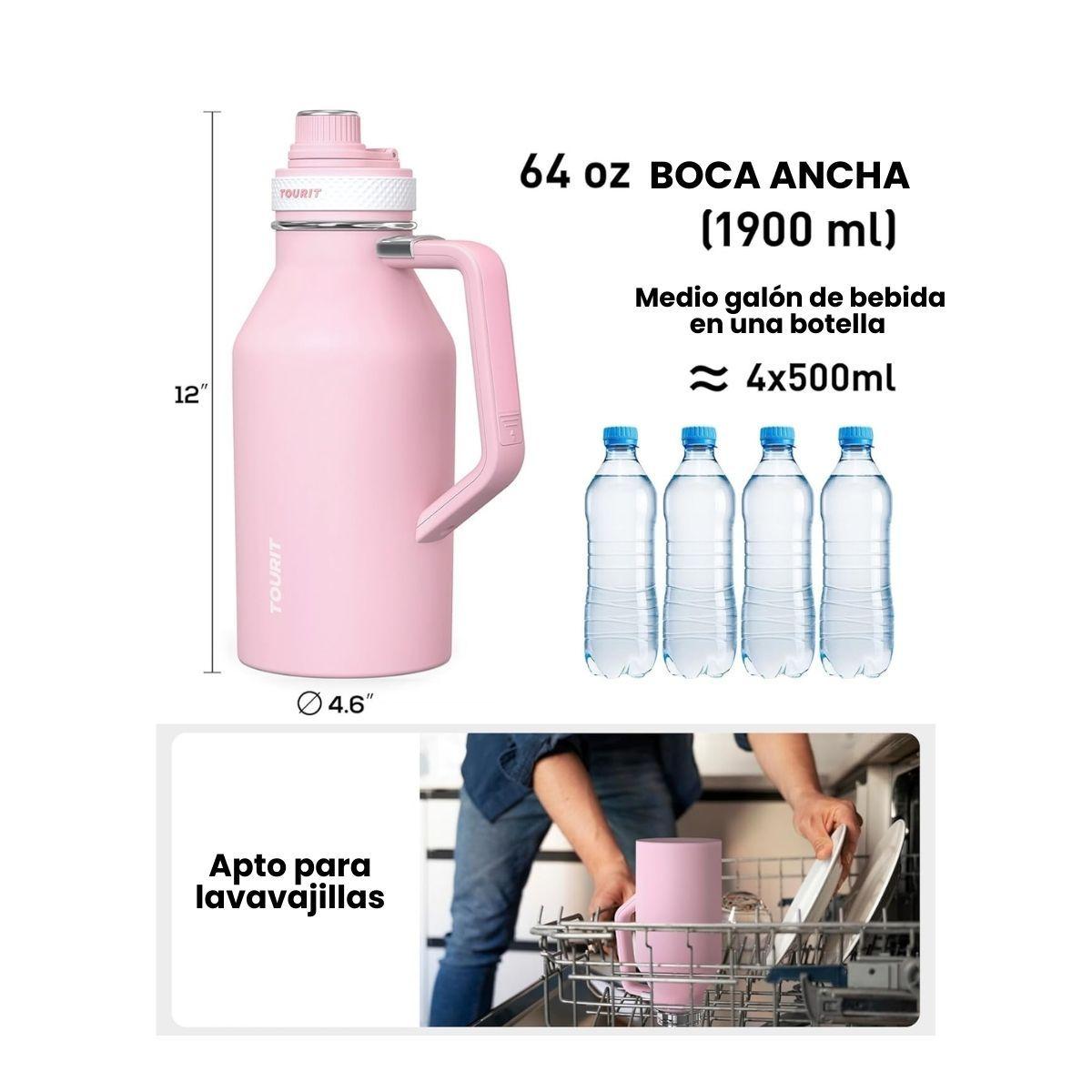 Tourit Botella de Agua Térmica Deportiva Anti Derrames con Asa 64oz - Rosado-3
