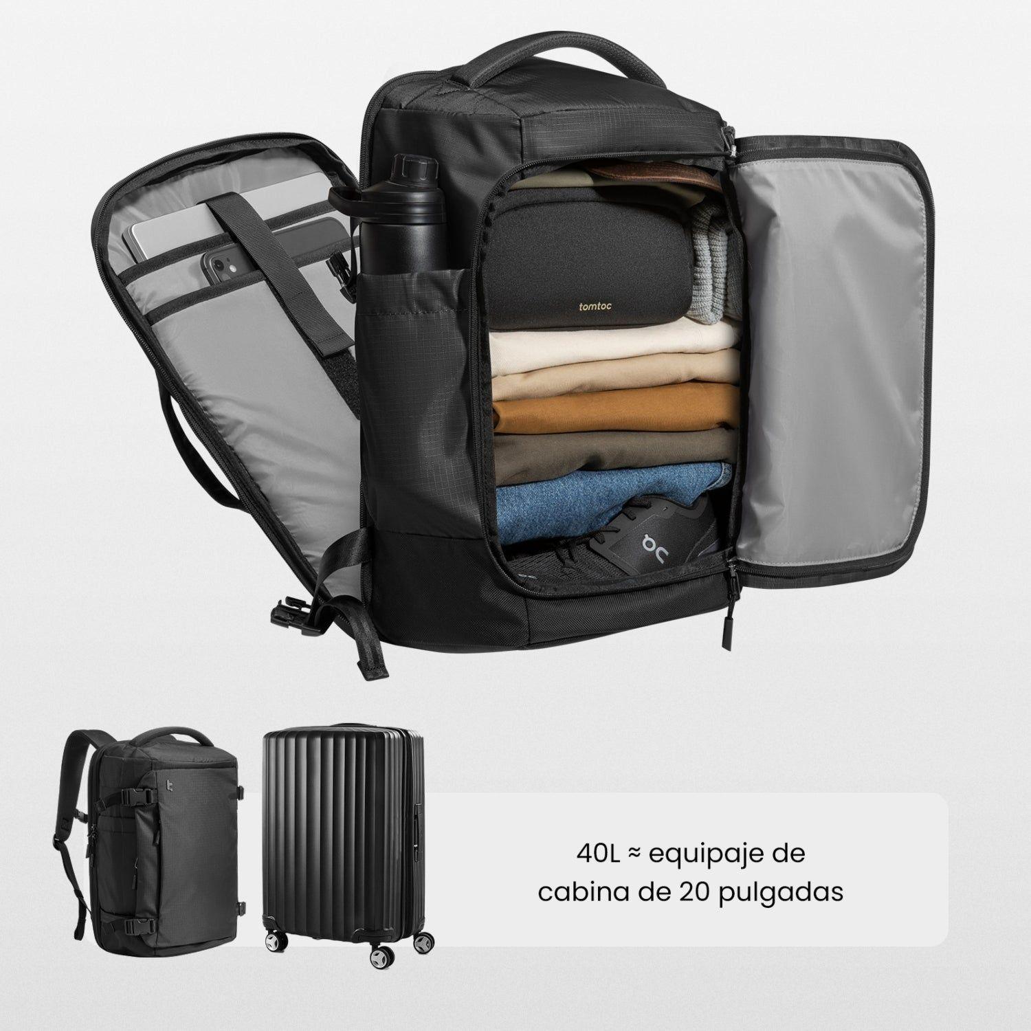 Tomtoc Mochila de Viaje Navigator-T66 Liteway de 40L para Notebook 17,3" Negro-2