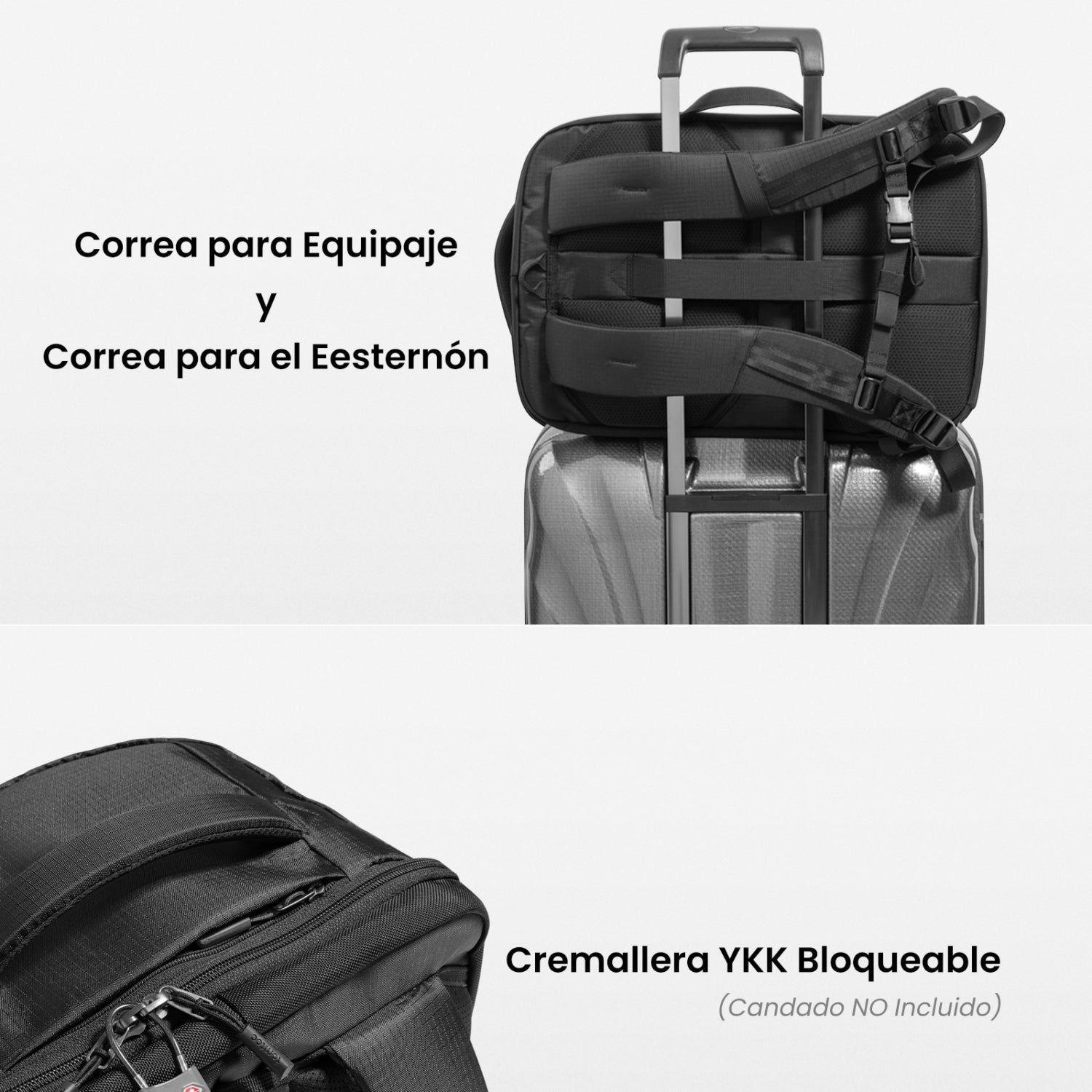 Tomtoc Mochila de Viaje Navigator-T66 Liteway de 40L para Notebook 17,3" Negro-7