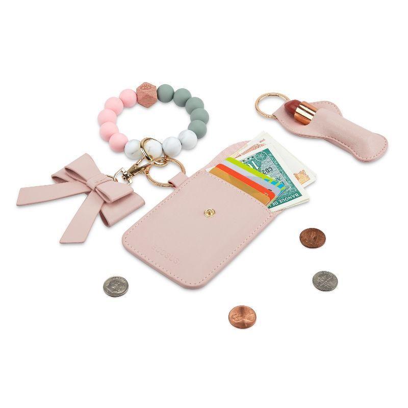 Ecosusi Llavero de Pulsera con Billetera y Estuche para Labial - Rosado-2