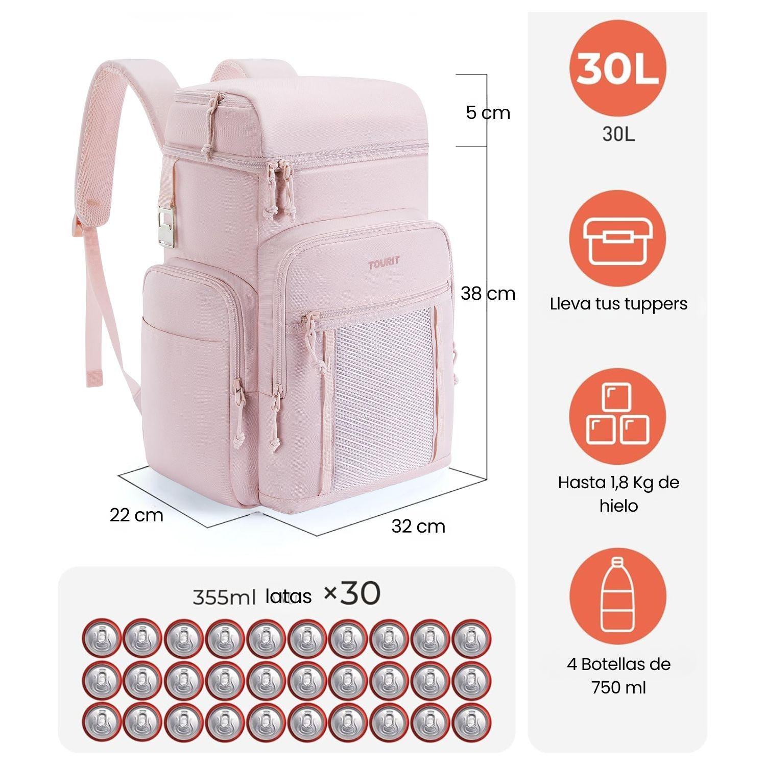 Tourit Mochila Térmica Outdoor 30 latas 28L Impermeable Rosado-2