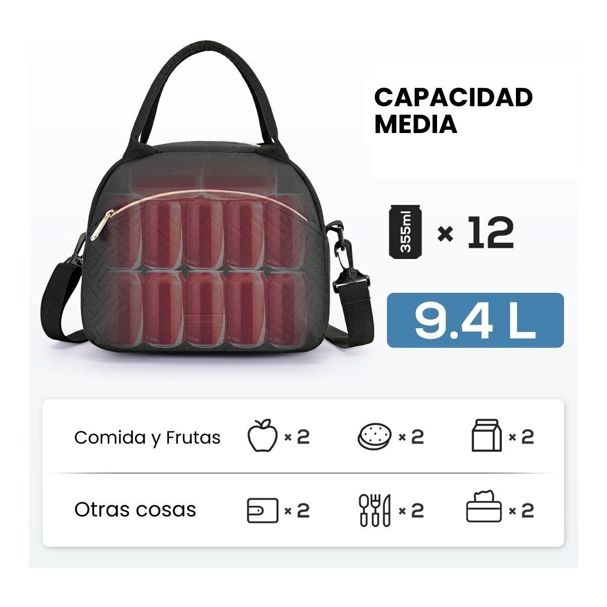 Tourit Lonchera Térmica Femenina 9.4L - Negro Tejido-4