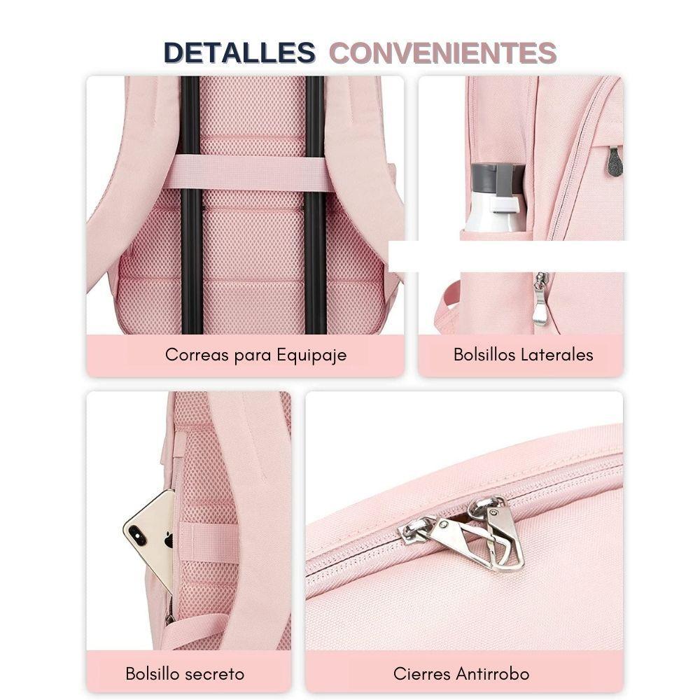 Bagsmart Mochila de viaje para notebook de 15.6" - Rosado-3