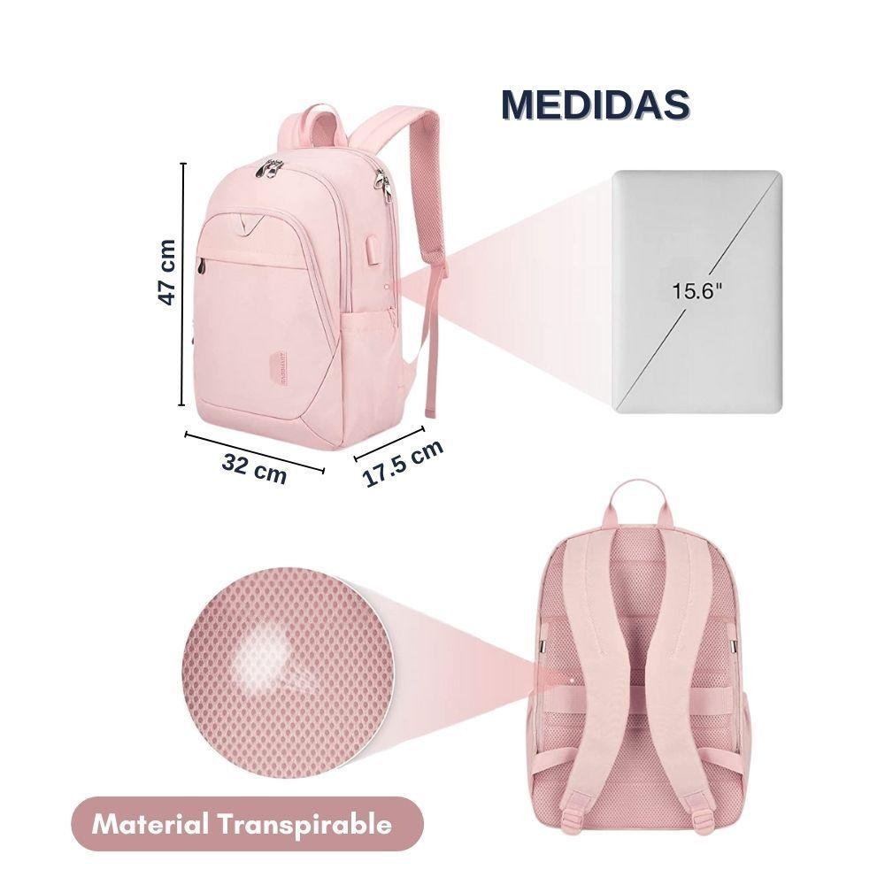 Bagsmart Mochila de viaje para notebook de 15.6" - Rosado-6