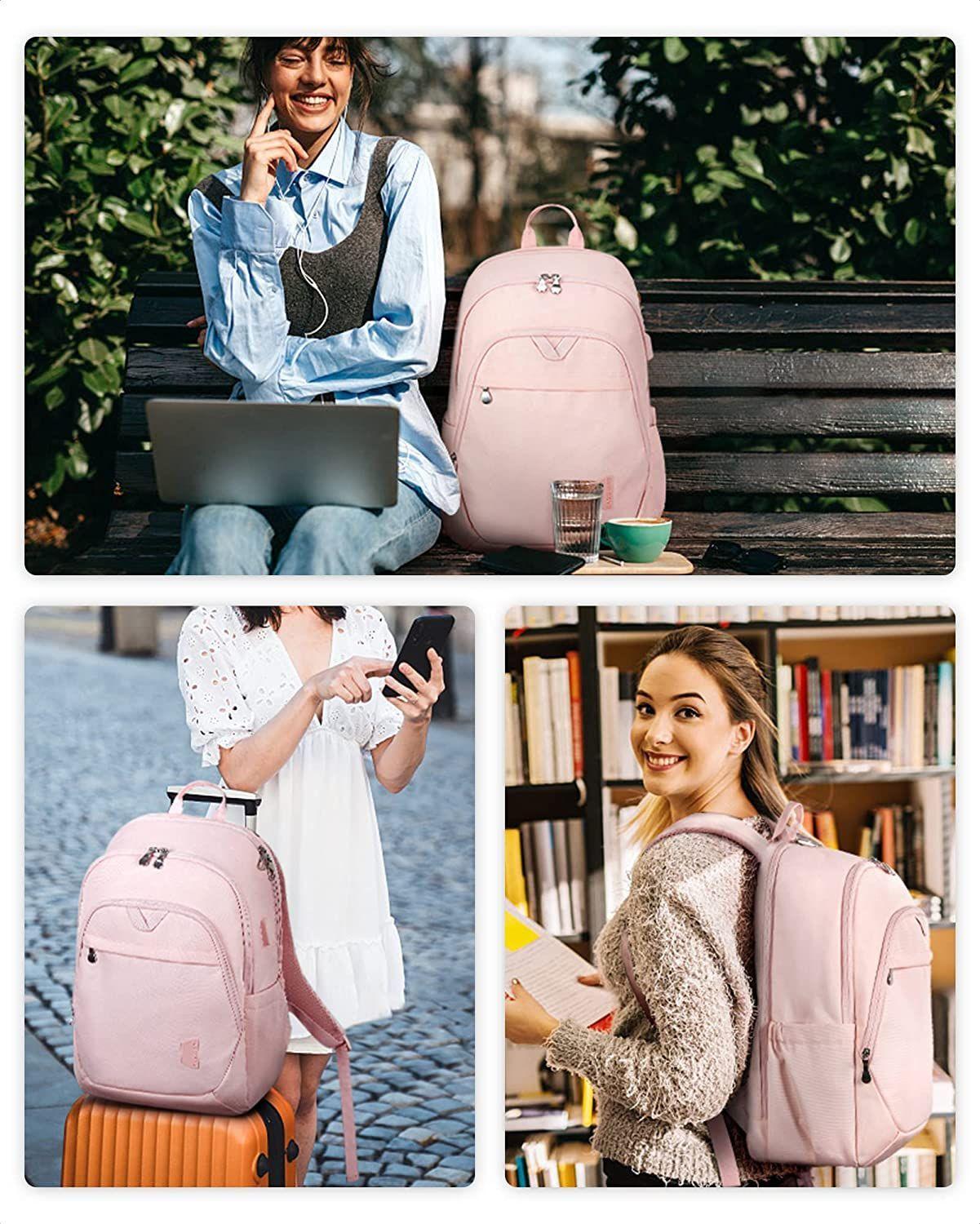 Bagsmart Mochila de viaje para notebook de 15.6" - Rosado-7