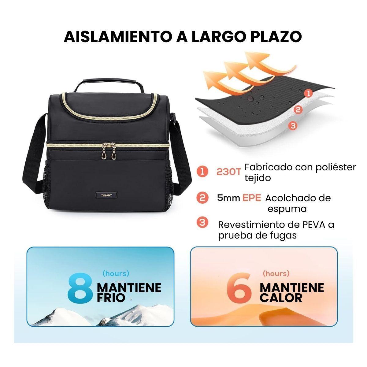 Tourit Lonchera Térmica de Doble Compartimiento 9L- Negro-3