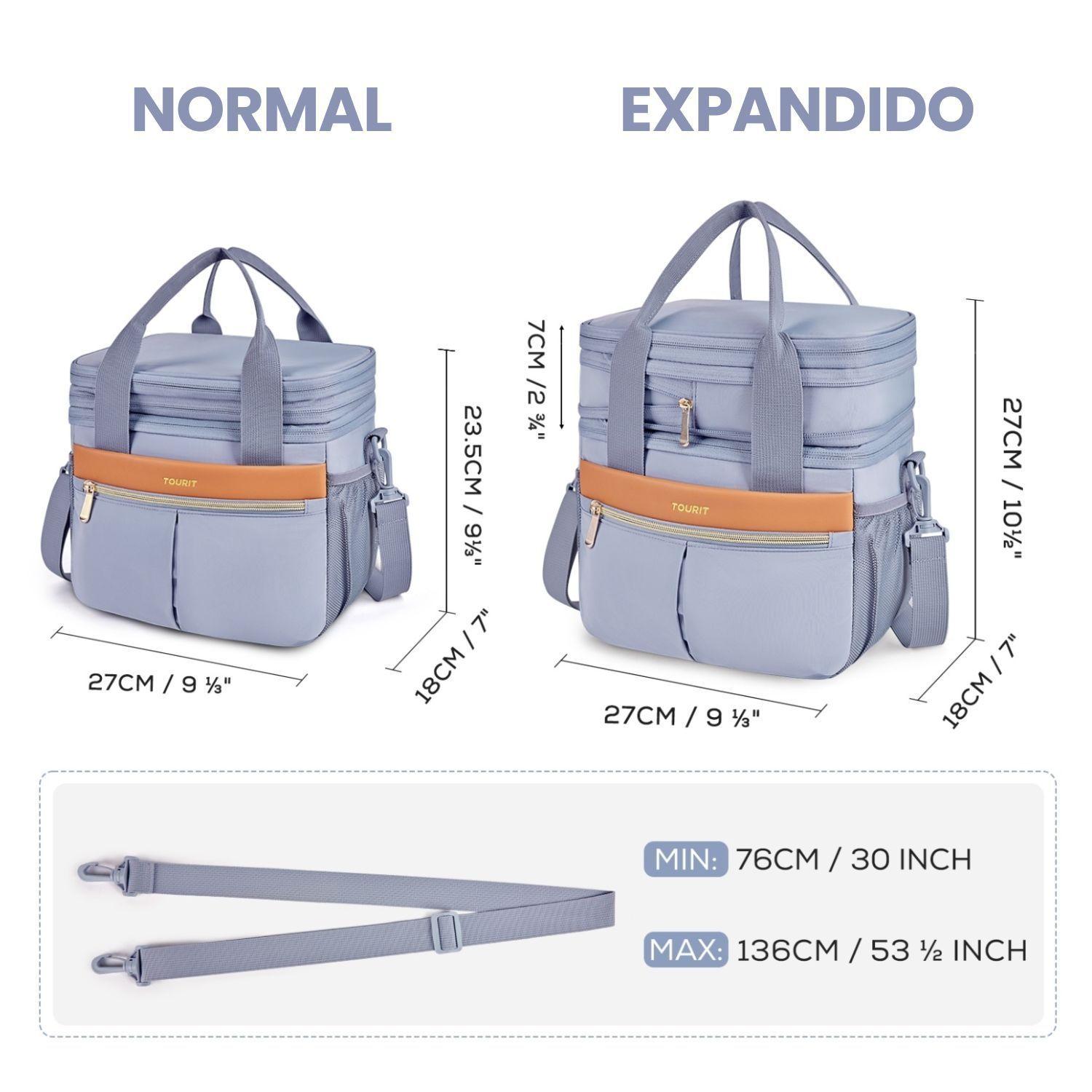Tourit Lonchera Térmica Double Deck 23 latas 13L Expandible Gris-4