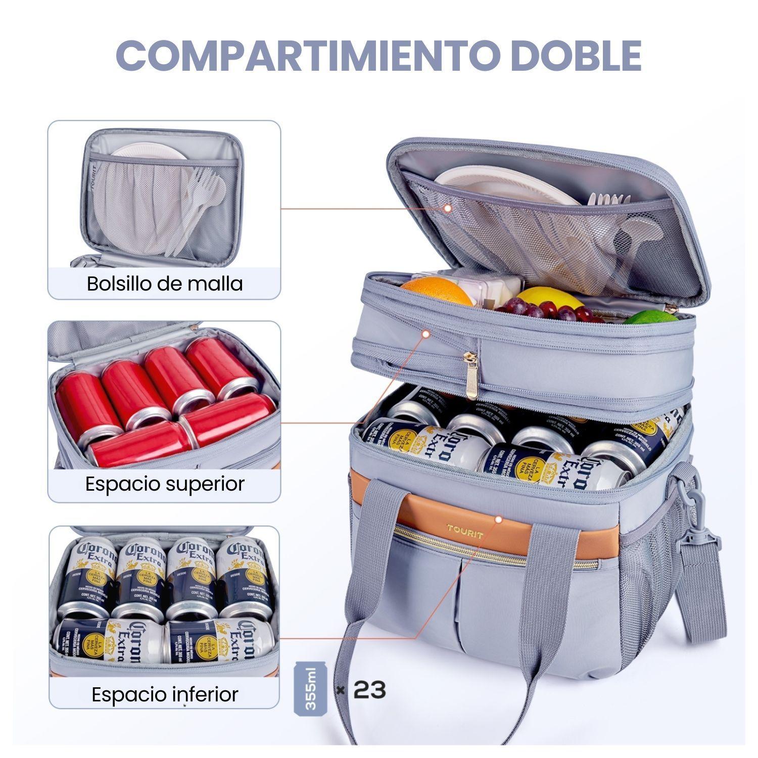 Tourit Lonchera Térmica Double Deck 23 latas 13L Expandible Gris-5