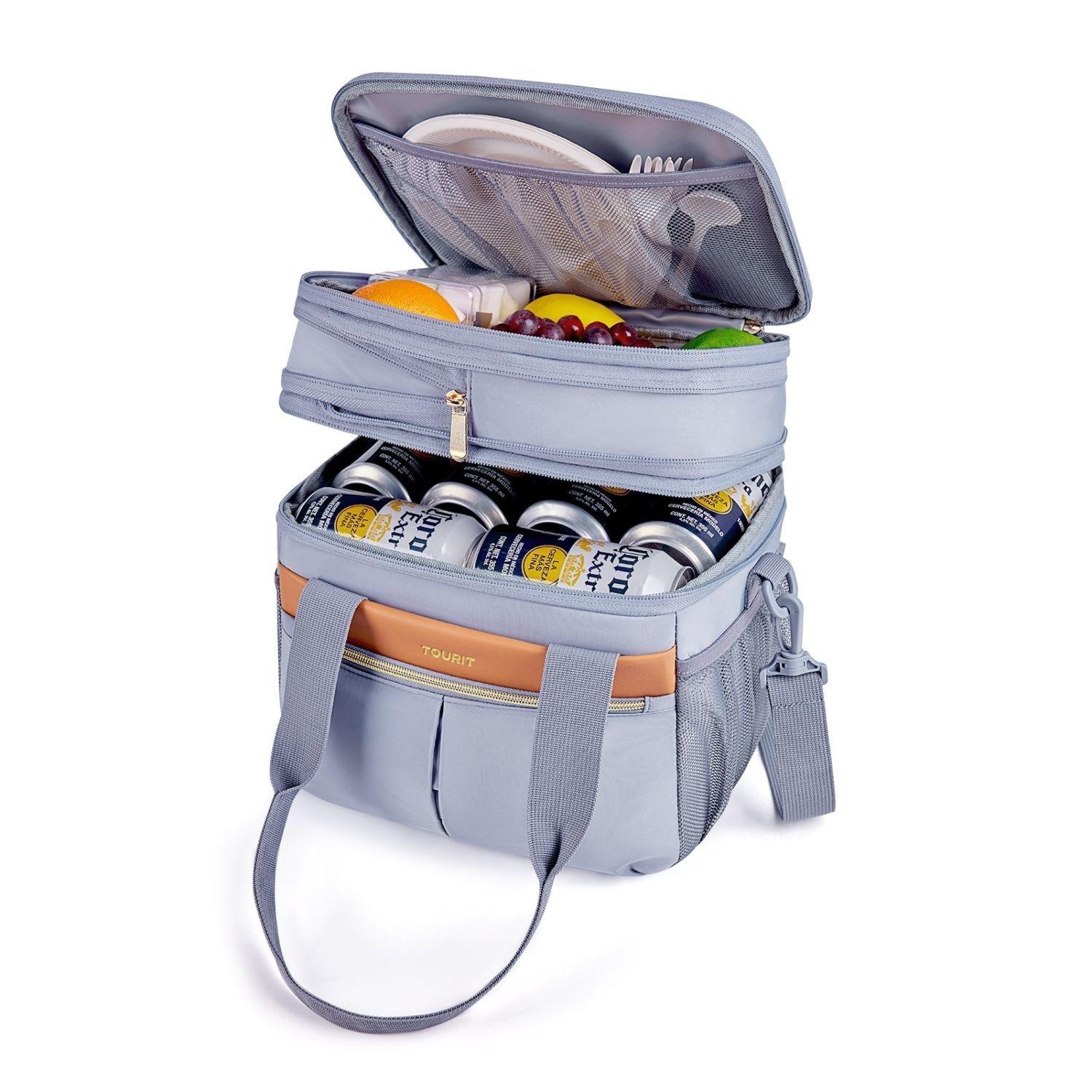 Tourit Lonchera Térmica Double Deck 23 latas 13L Expandible Gris-7