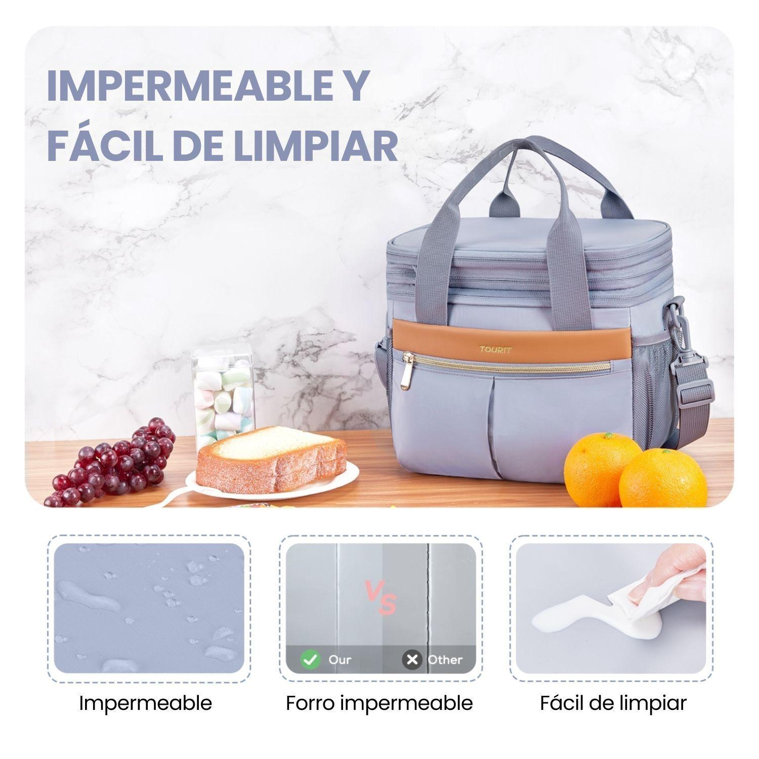 Tourit Lonchera Térmica Double Deck 23 latas 13L Expandible Gris-9