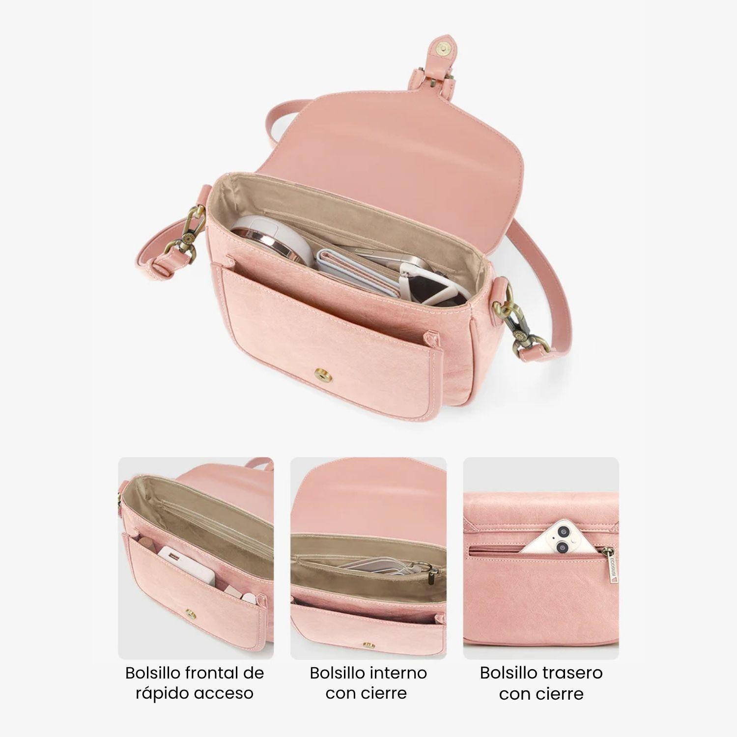 Ecosusi Cartera Bandolera Evelina de Papel Lavable Ecológico Rosado-4