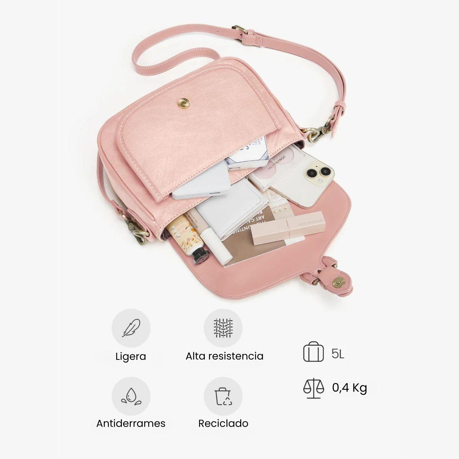 Ecosusi Cartera Bandolera Evelina de Papel Lavable Ecológico Rosado-5