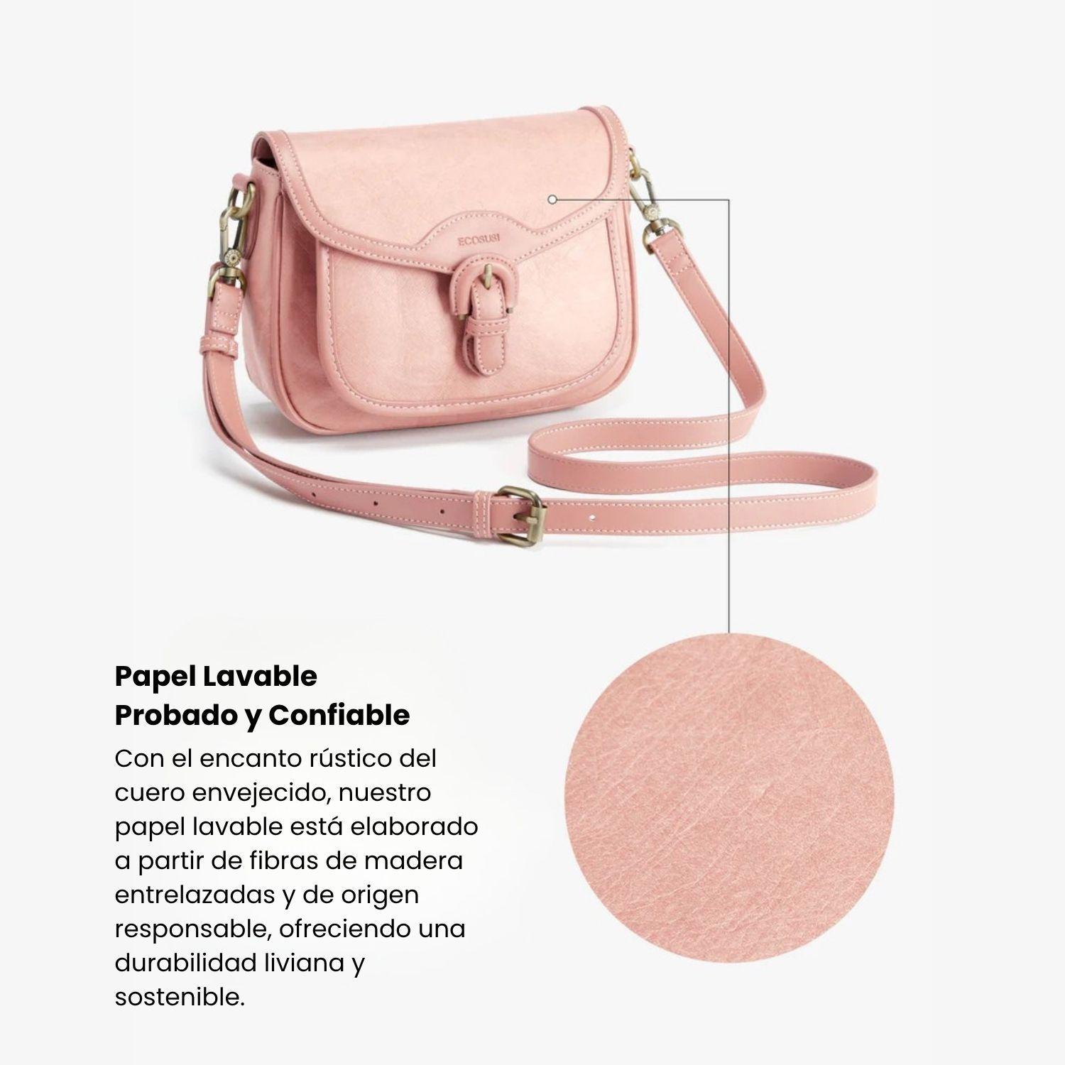 Ecosusi Cartera Bandolera Evelina de Papel Lavable Ecológico Rosado-6