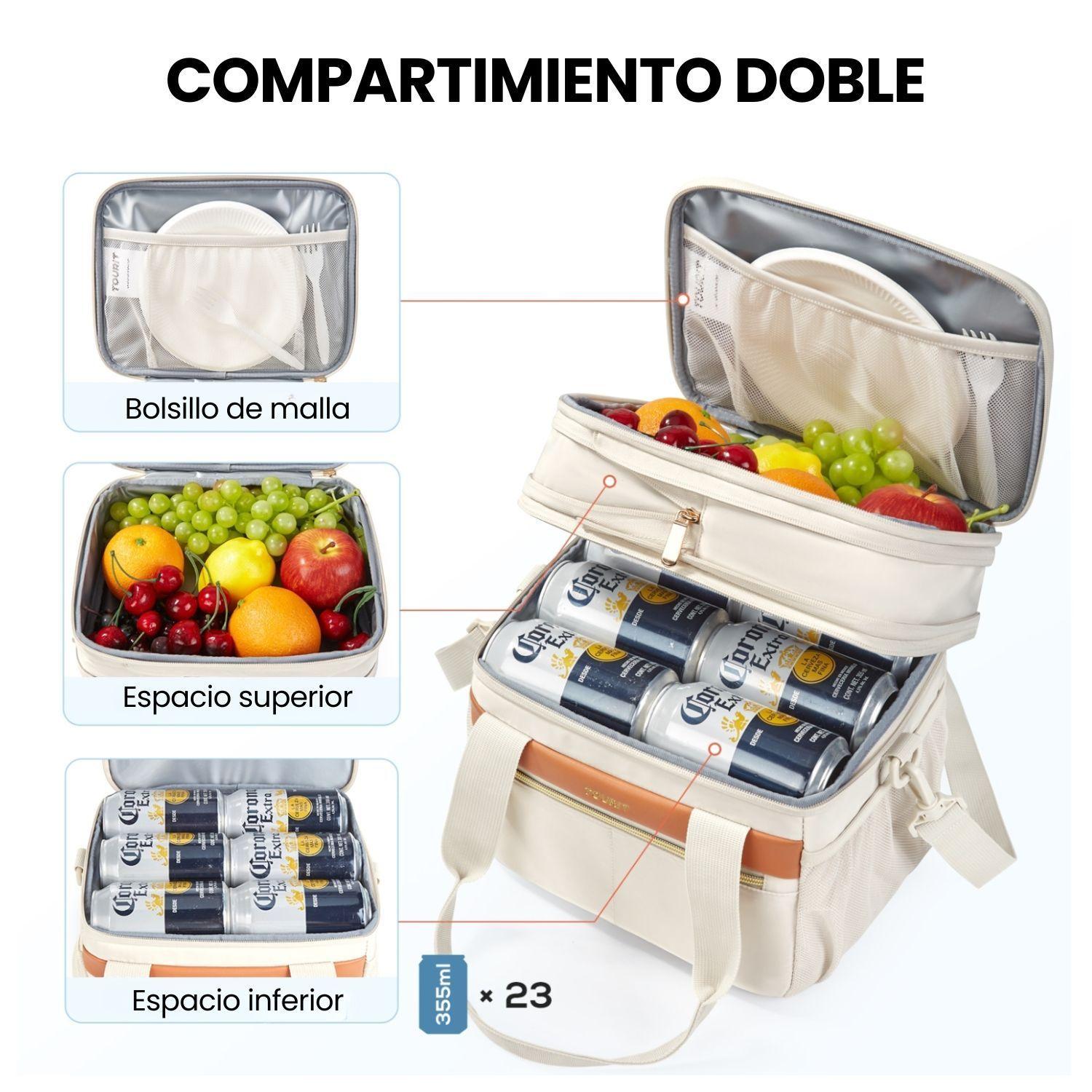 Tourit Lonchera Térmica Double Deck 23 latas 13L Expandible Beige-3