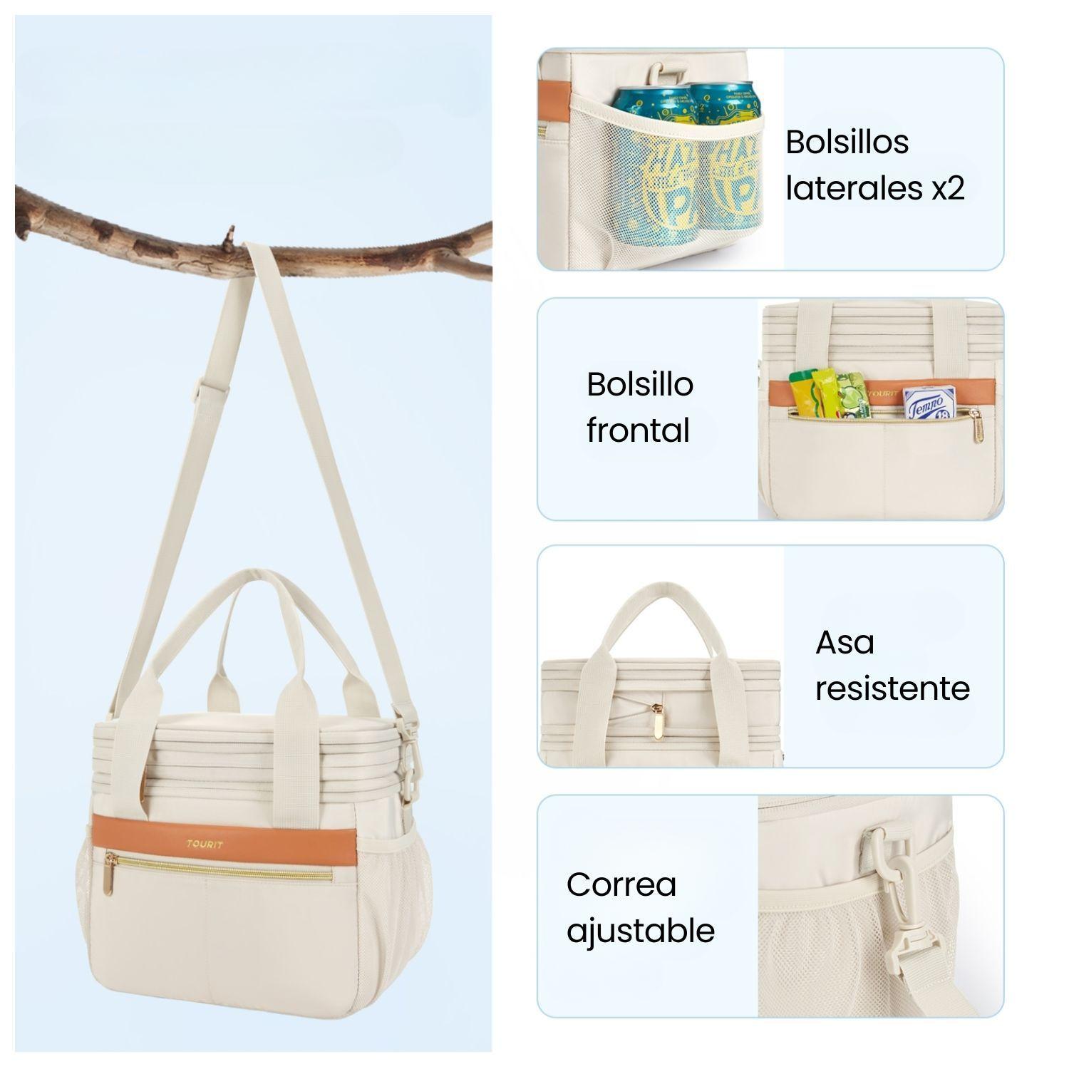 Tourit Lonchera Térmica Double Deck 23 latas 13L Expandible Beige-5
