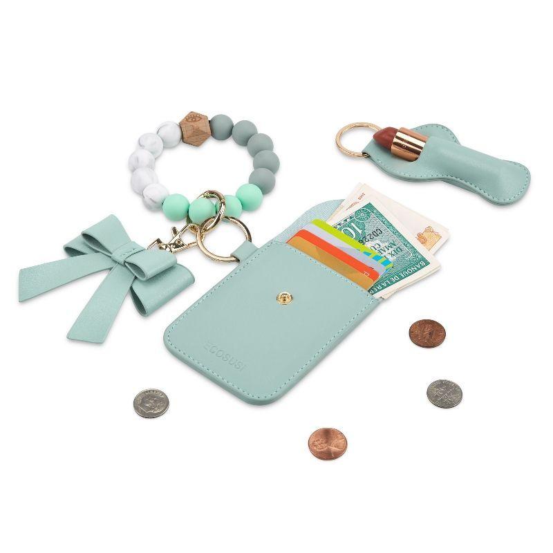 Ecosusi Llavero de Pulsera con Billetera y Estuche para Labial - Verde Menta-2