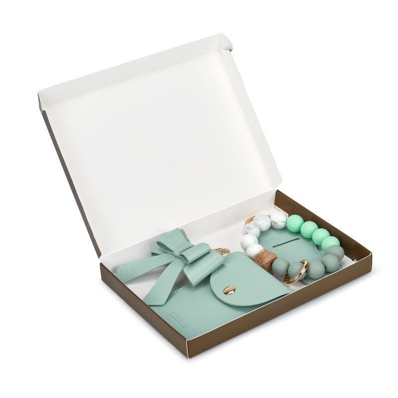 Ecosusi Llavero de Pulsera con Billetera y Estuche para Labial - Verde Menta-6