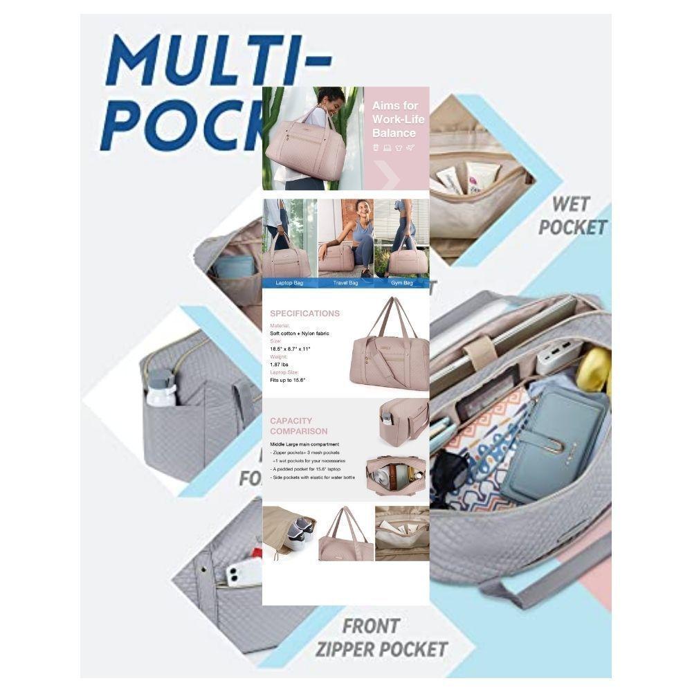 BAGSMART - Bolso de Mano para Viajes con Bolsa para Zapatos - Celeste-4