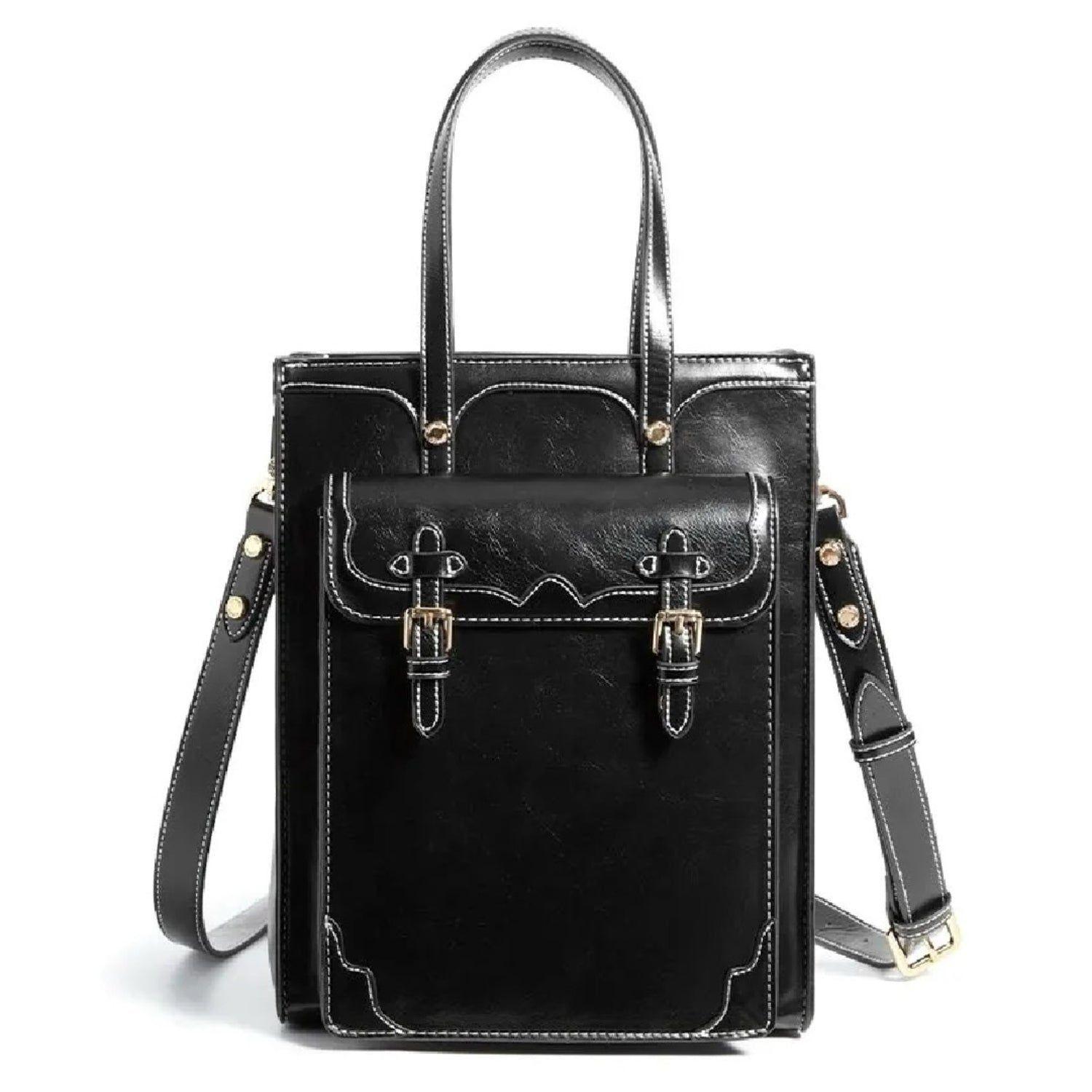 Ecosusi Bolso Bandolera Tote Evelyn Retro de 7.6L para 11" Negro-3