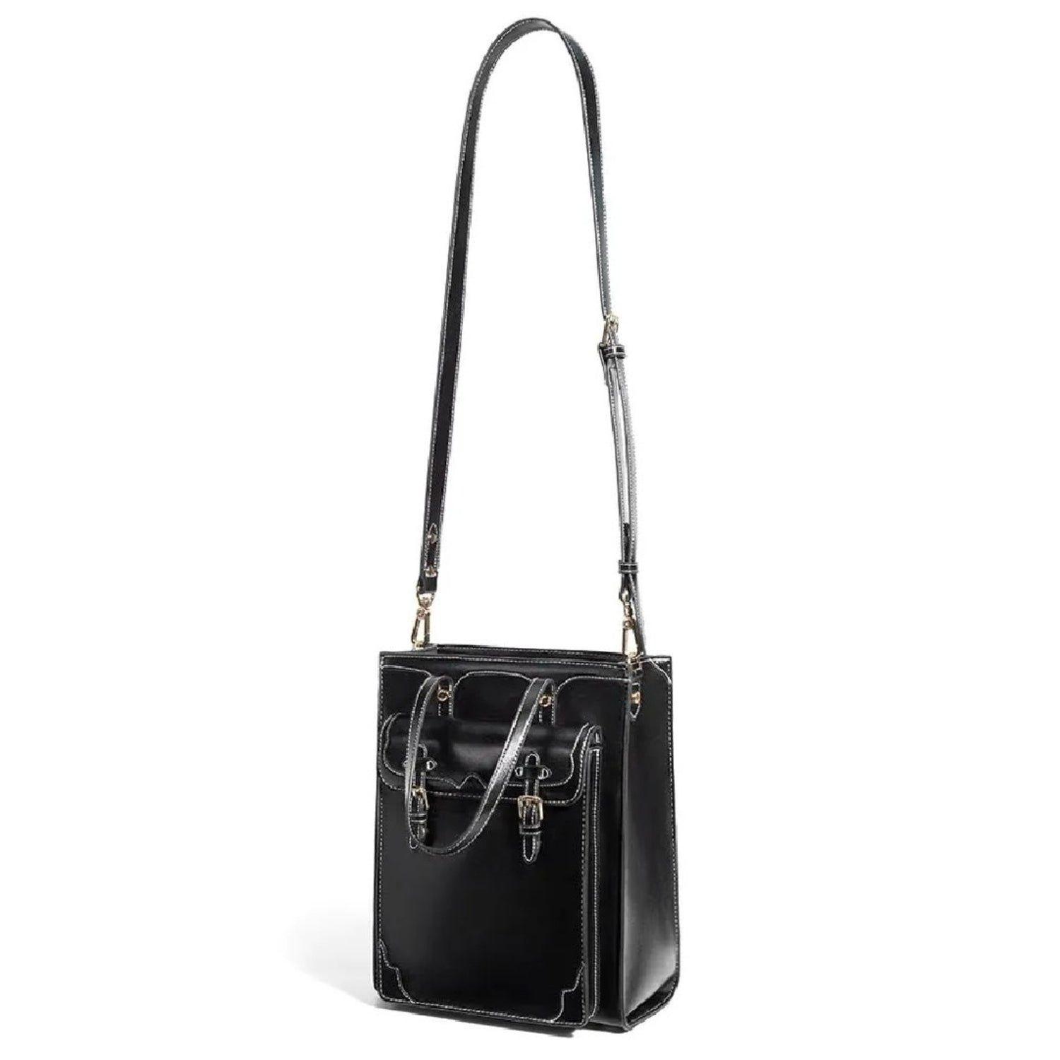 Ecosusi Bolso Bandolera Tote Evelyn Retro de 7.6L para 11" Negro-4