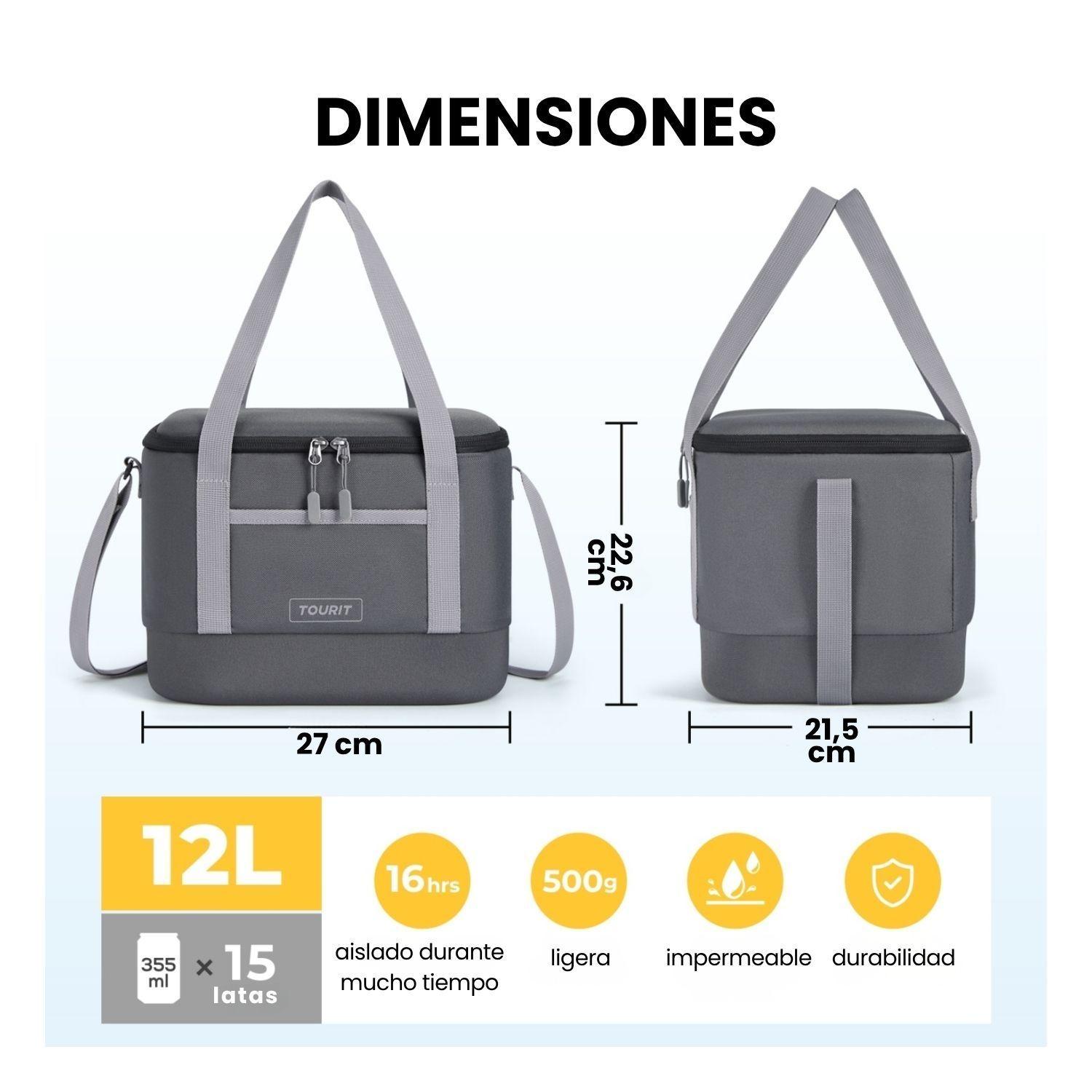 Tourit Bolso Cooler Térmico Daily 16 latas 12L Impermeable Gris Oscuro-3