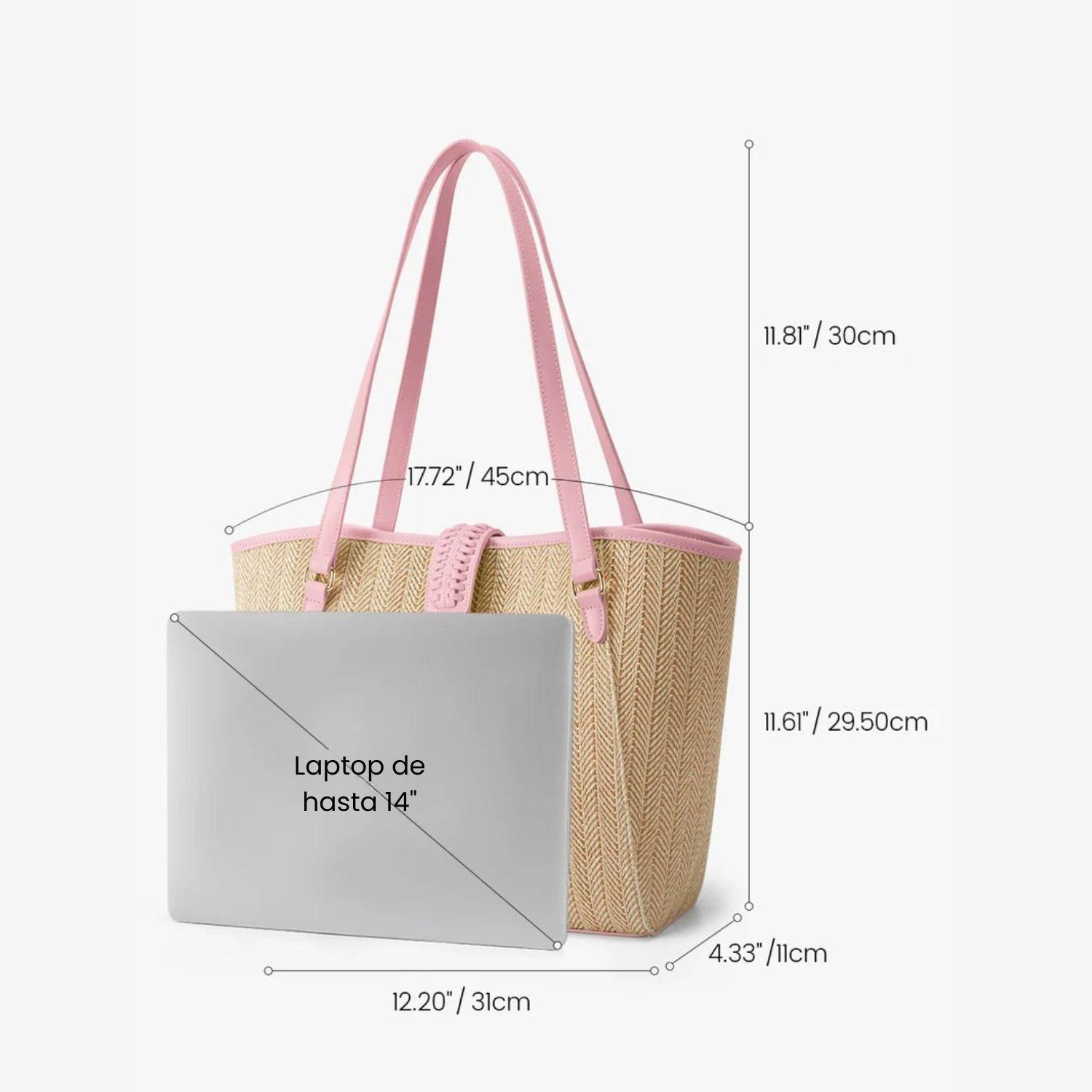 Ecosusi Cartera Tote Marina de Rafia Natural 14L para 14" Rosado-2